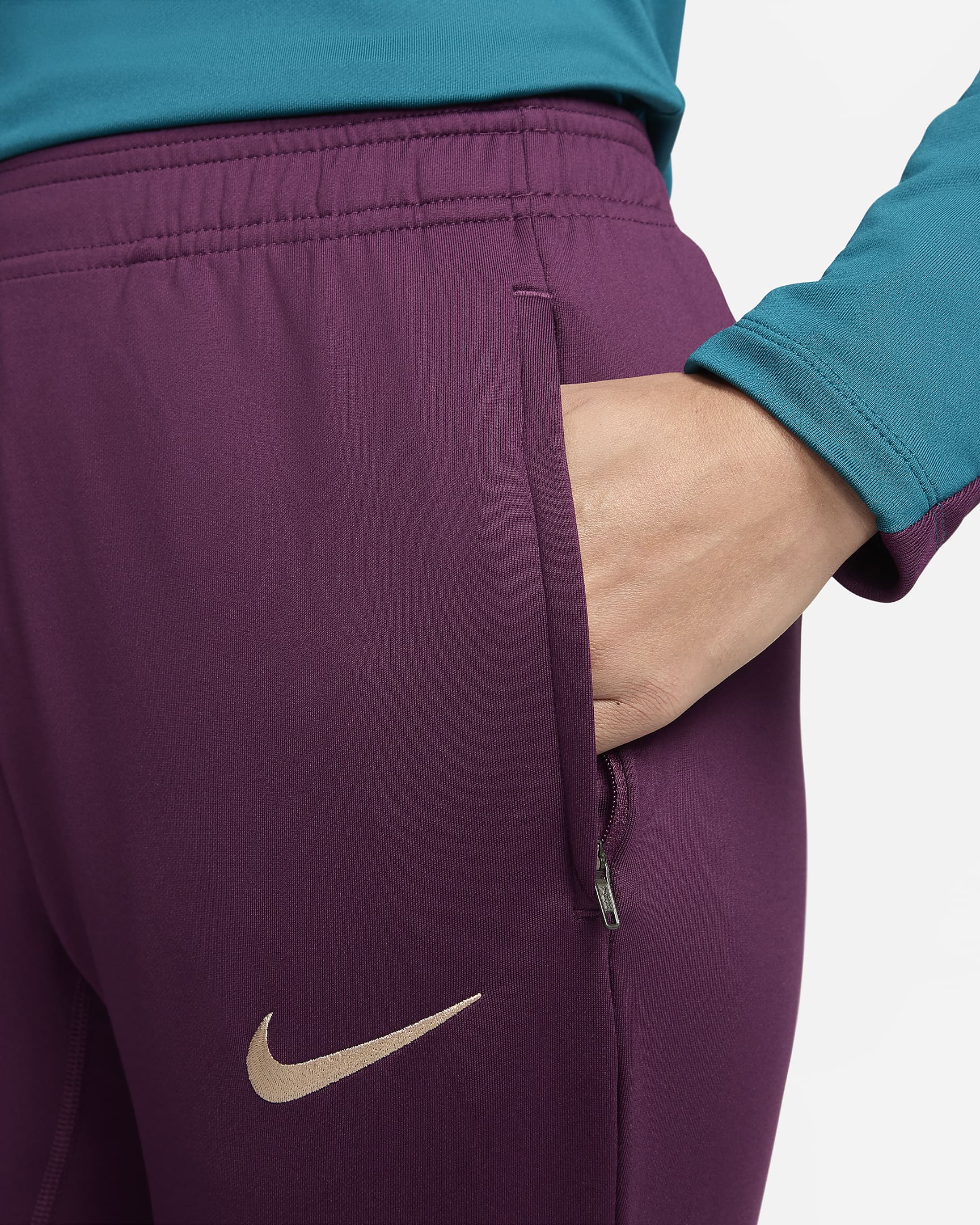 Pantalon de foot en maille Nike Dri-FIT Paris Saint-Germain Strike pour femme - Bordeaux/Geode Teal/Guava Ice