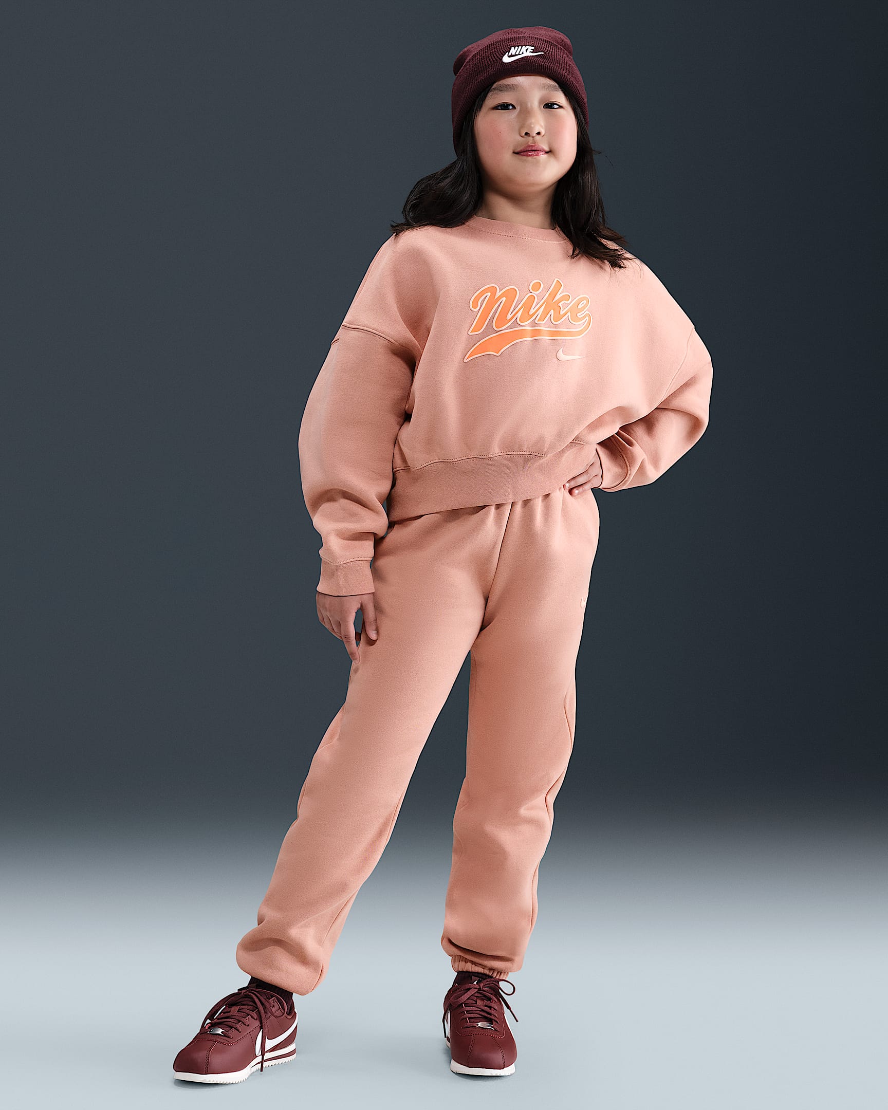 Nike Sportswear Older Kids' (Girls') Oversized Fleece Trousers - Rose Gold/Washed Coral
