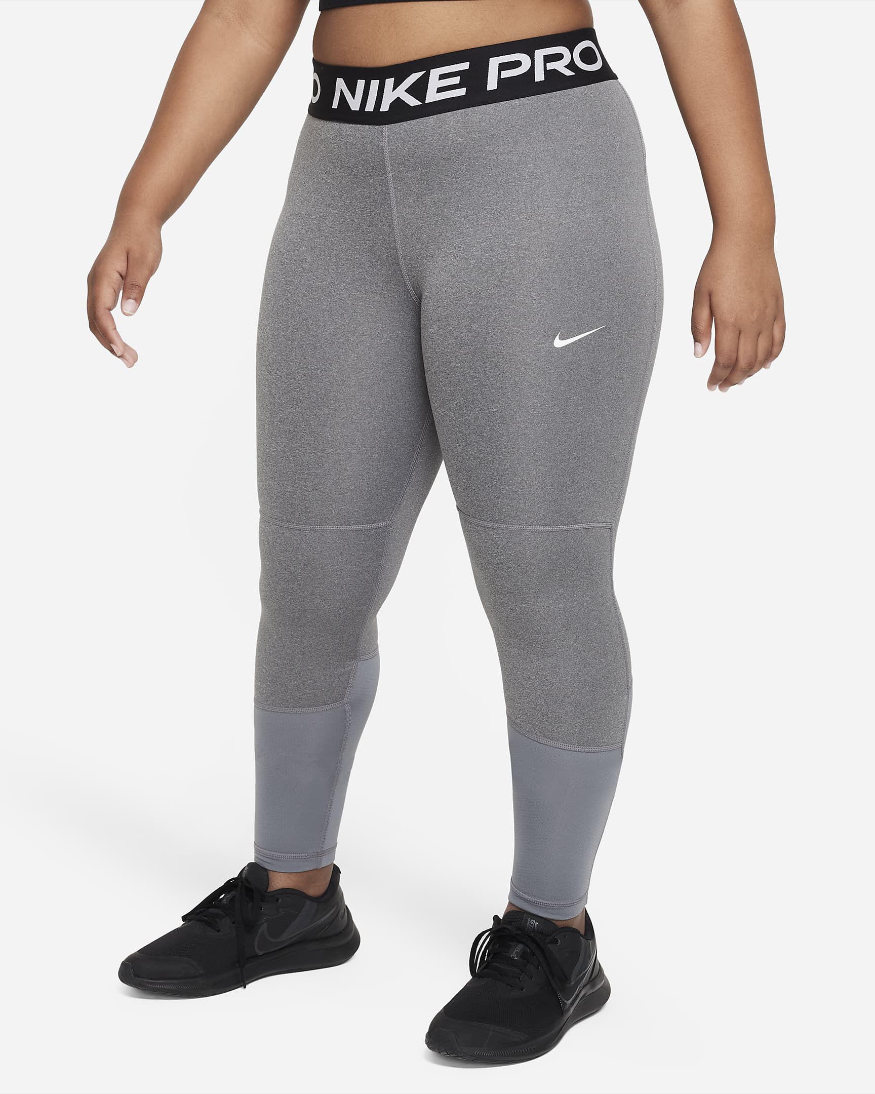 Nike Pro Dri-FIT Older Kids' (Girls') Leggings (Extended Size) - Carbon Heather/White