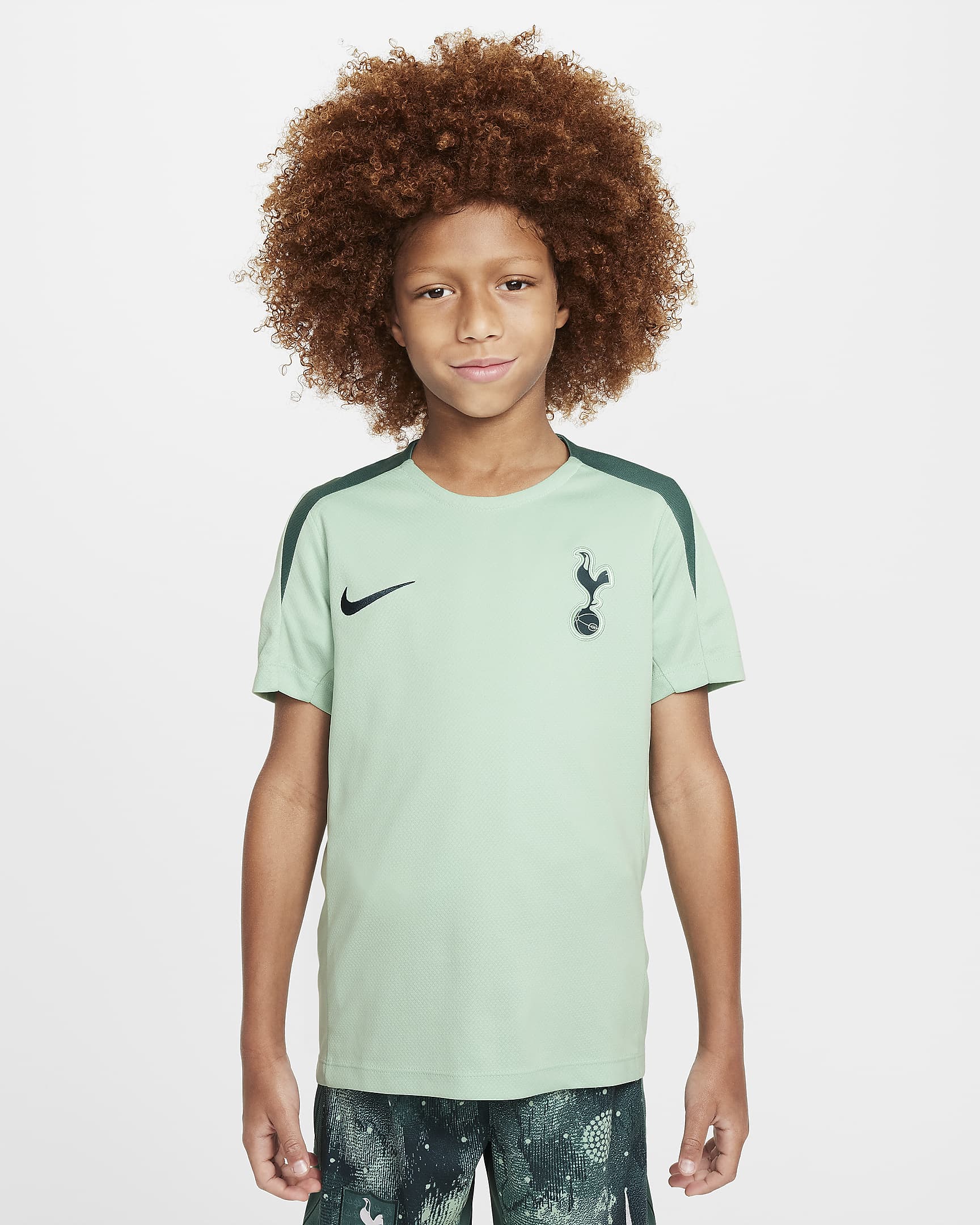 Dzianinowa koszulka piłkarska z krótkim rękawem dla dużych dzieci Nike Dri-FIT Tottenham Hotspur Strike (wersja trzecia) - Enamel Green/Enamel Green/Bicoastal/Faded Spruce