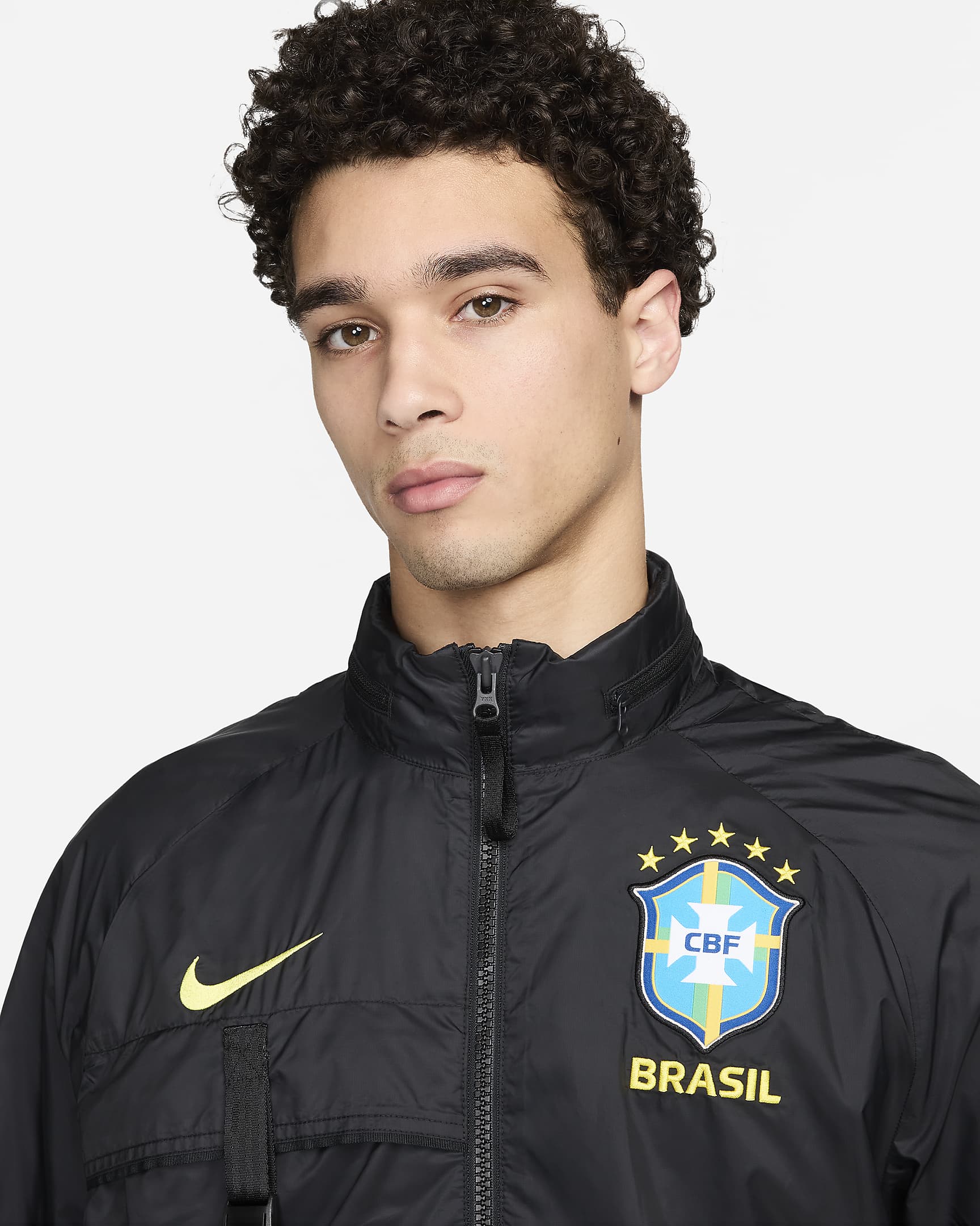 Brazil Men's Nike Soccer Halo Jacket - Black/Dynamic Yellow