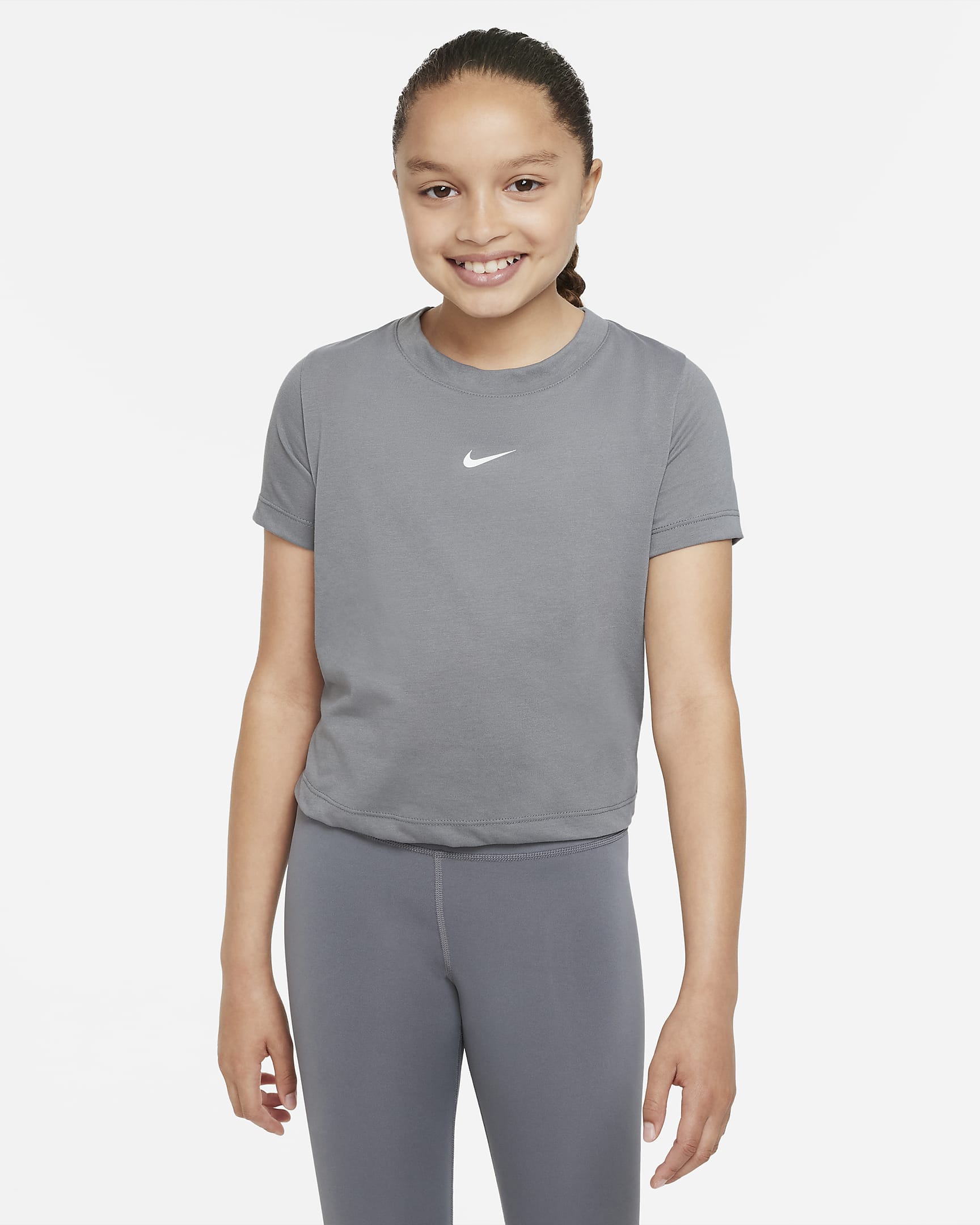 Nike Dri-FIT Breathe Big Kids' (Girls') Training Top - Smoke Grey/White