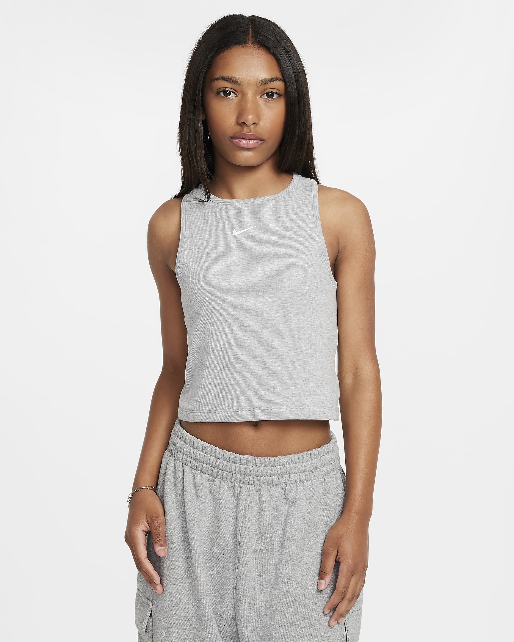 Camiseta de tirantes de tejido rib para niña Nike Sportswear - Gris oscuro jaspeado