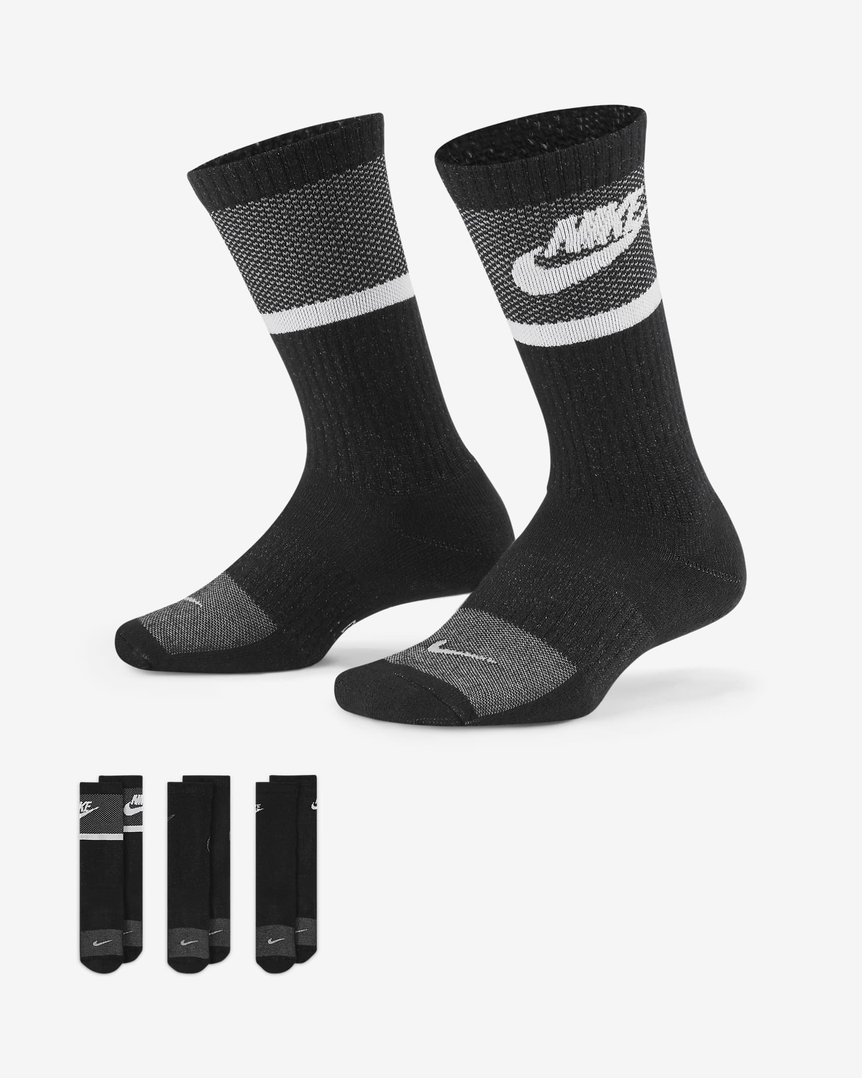 Nike Everyday 兒童緩震中筒襪 (3 雙) - 多種顏色