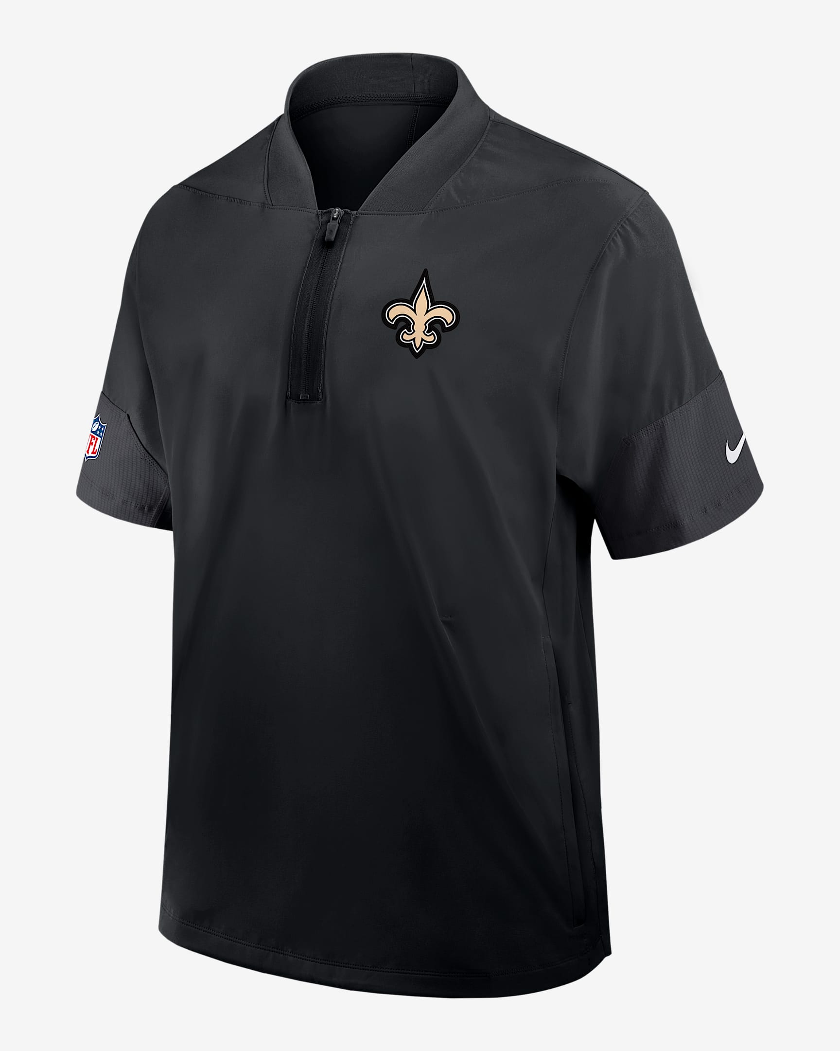 New Orleans Saints Sideline Coach Men's Nike NFL 1/2-Zip Short-Sleeve Hooded Jacket - Black