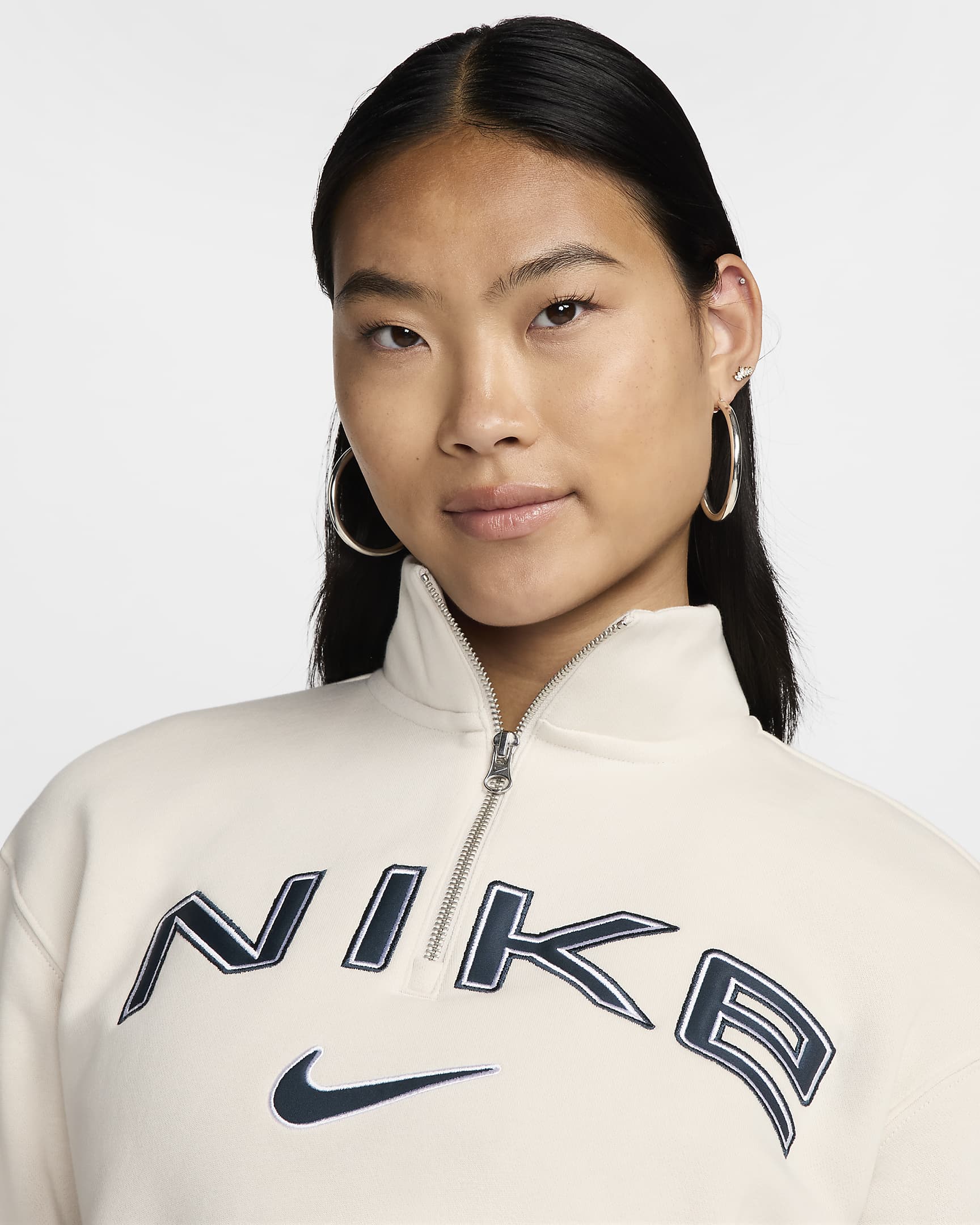 Nike Sportswear Phoenix Fleece Women's Oversized 1/4-Zip Logo Top - Light Orewood Brown/White/Armoury Navy