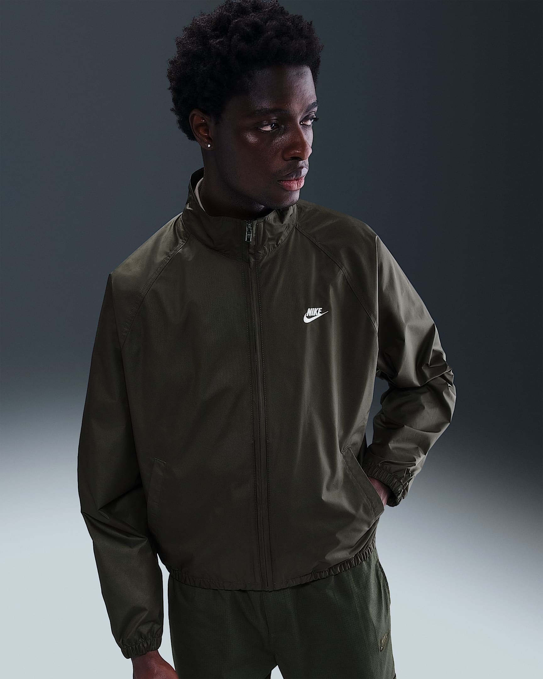 Nike Sportswear Club Roscoe Tam Boy Fermuarlı Erkek Ceketi - Sequoia/Beyaz