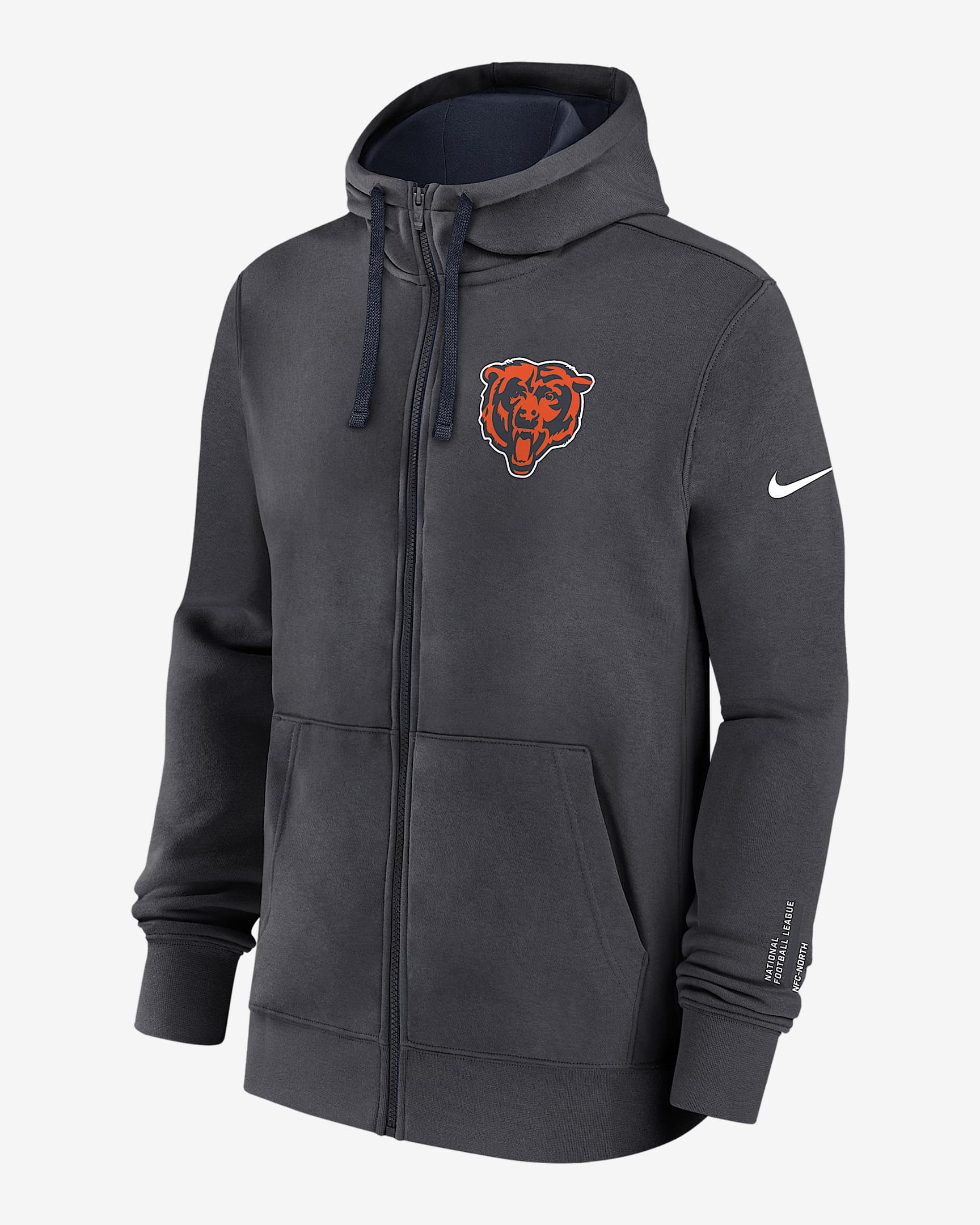 Sudadera con gorro Nike de la NFL de cierre completo para hombre Chicago Bears Playbook Page Club - Antracita