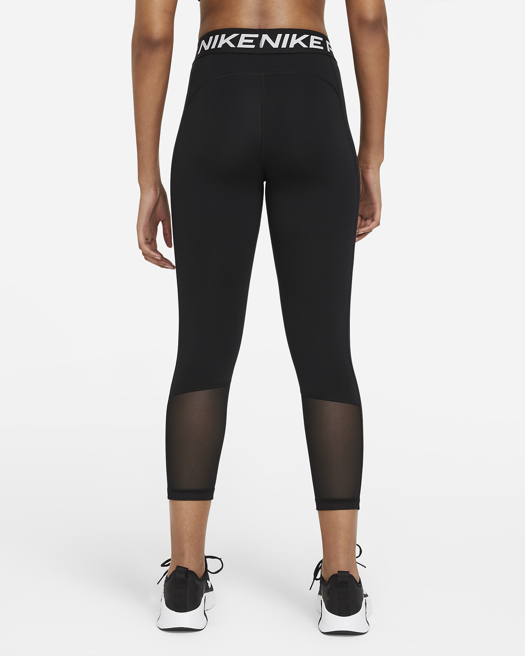 Nike Pro Leggings cortos de talle medio con panel de malla - Mujer - Negro/Blanco