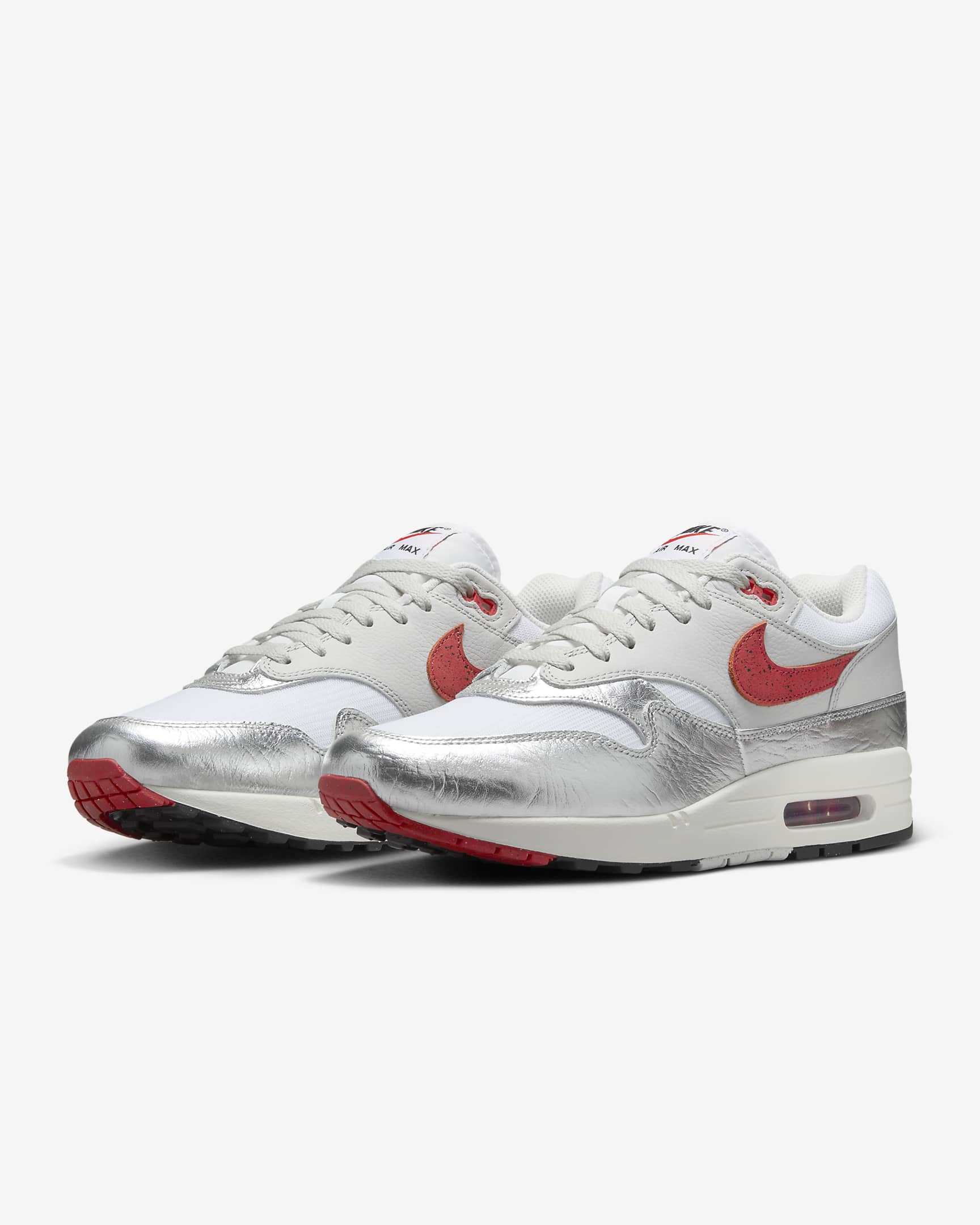 Nike Air Max 1 Premium Men's Shoes - White/Metallic Silver/Neutral Grey/Chile Red