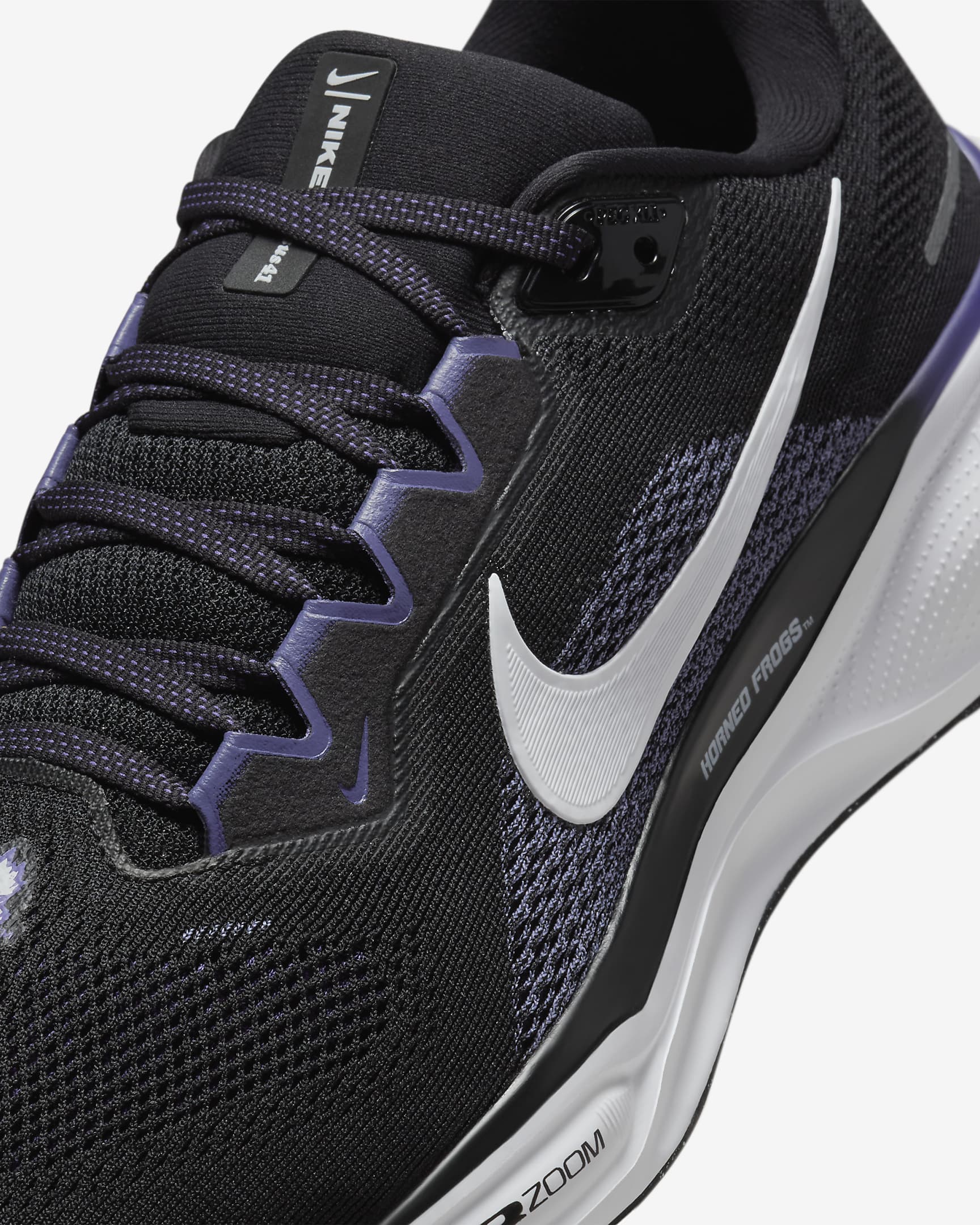 Tenis de correr en pavimento universitarios Nike para hombre TCU Pegasus 41 - Negro/Blanco/Orquídea nuevo/Blanco