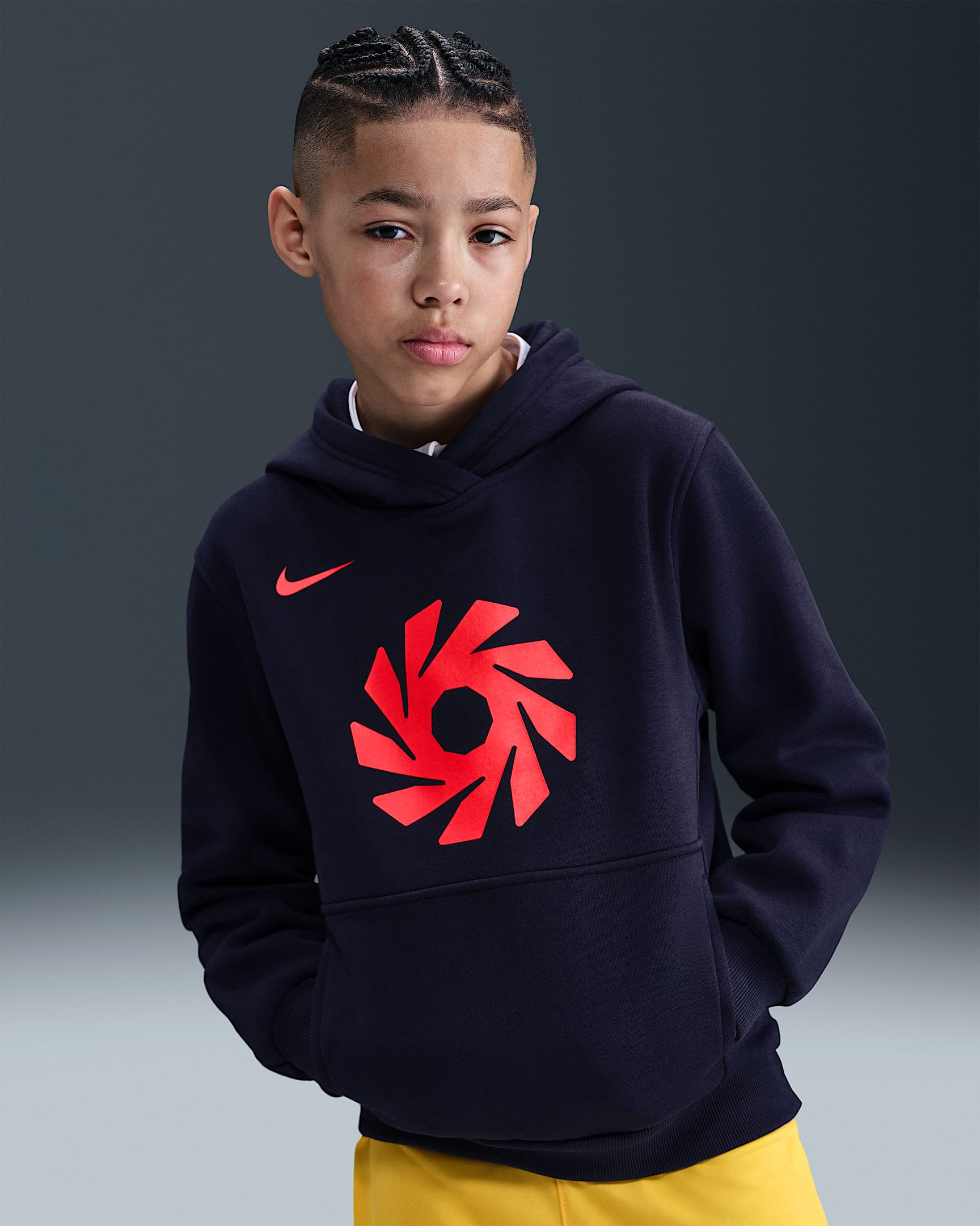 Erling Haaland Club Fleece Fußball-Hoodie (ältere Kinder) - Blackened Blue/Bright Crimson