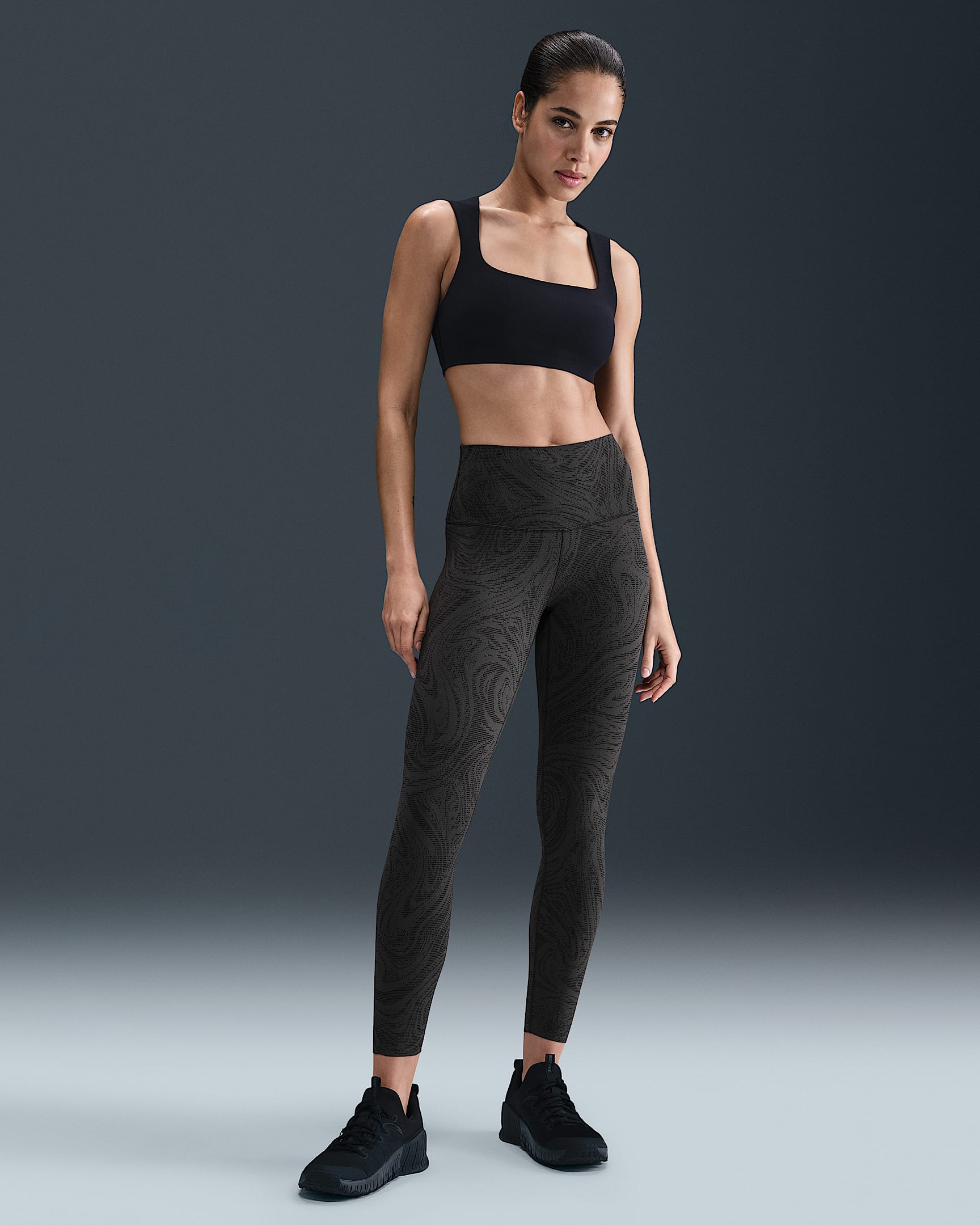 Nike Zenvy Women's Gentle-Support High-Waisted 7/8 Printed Leggings - Black/Dark Smoke Grey