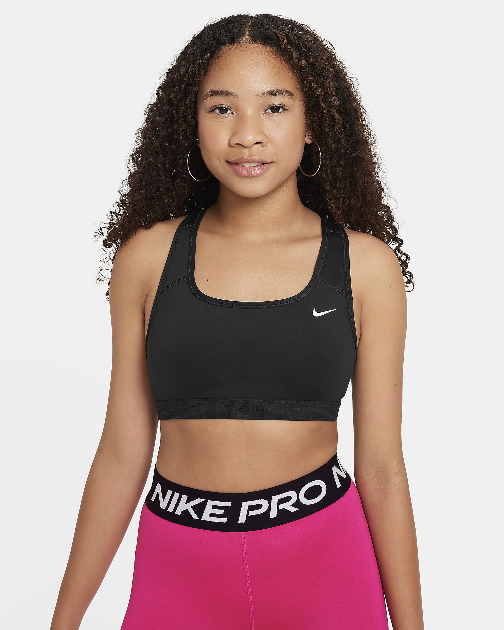 Bra deportivo para niñas talla grande Nike Swoosh - Negro/Blanco