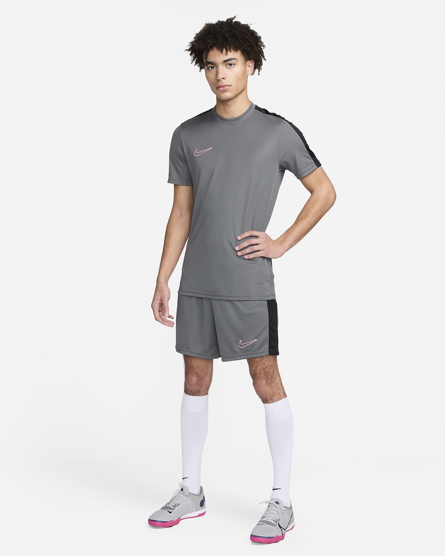 Nike Academy Men's Dri-FIT Short-Sleeve Football Top - Iron Grey/Black/Sunset Pulse