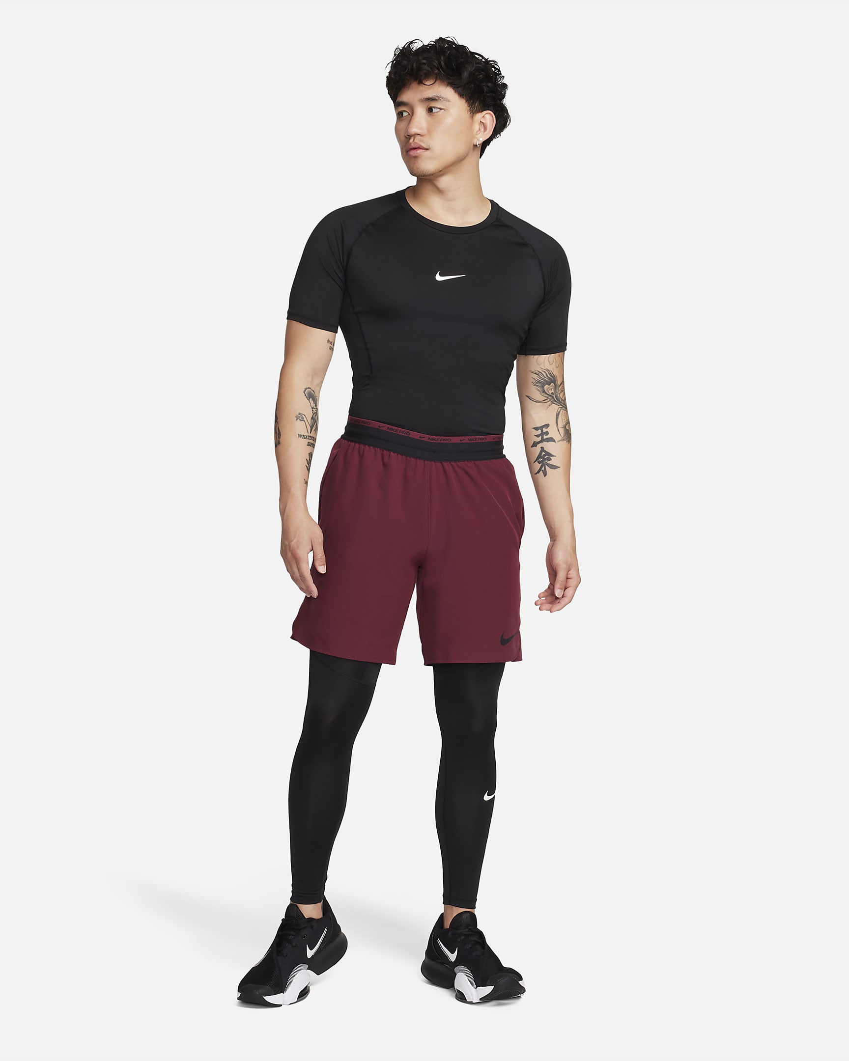 Nike Pro 男款 Dri-FIT 健身緊身褲 - 黑色/白色