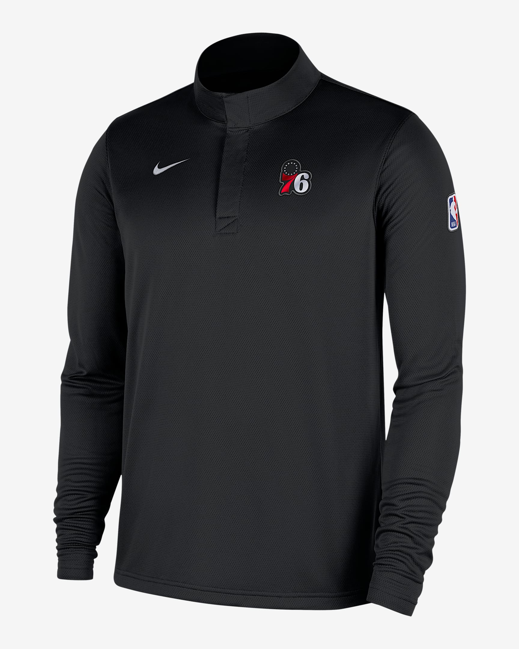 Playera de manga larga Nike Dri-FIT de la NBA de cierre de 1/4 para hombre Philadelphia 76ers - Negro/Blanco