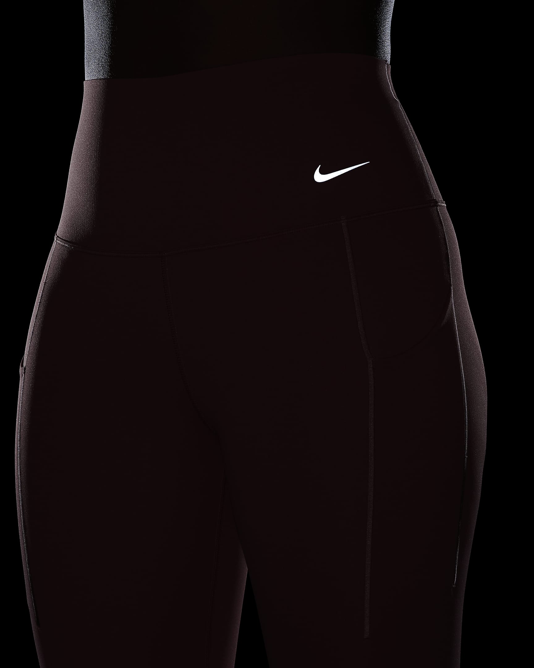 Nike Universa Women's Medium-Support High-Waisted 7/8 Leggings with Pockets - Canyon Pink/Black