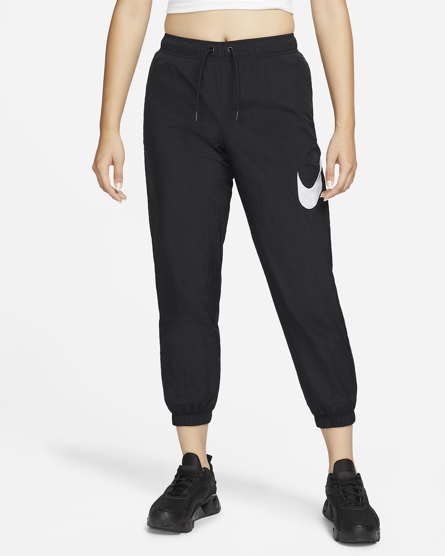 กางเกงขายาวเอวปานกลางผู้หญิง Nike Sportswear Essential - ดำ/ขาว