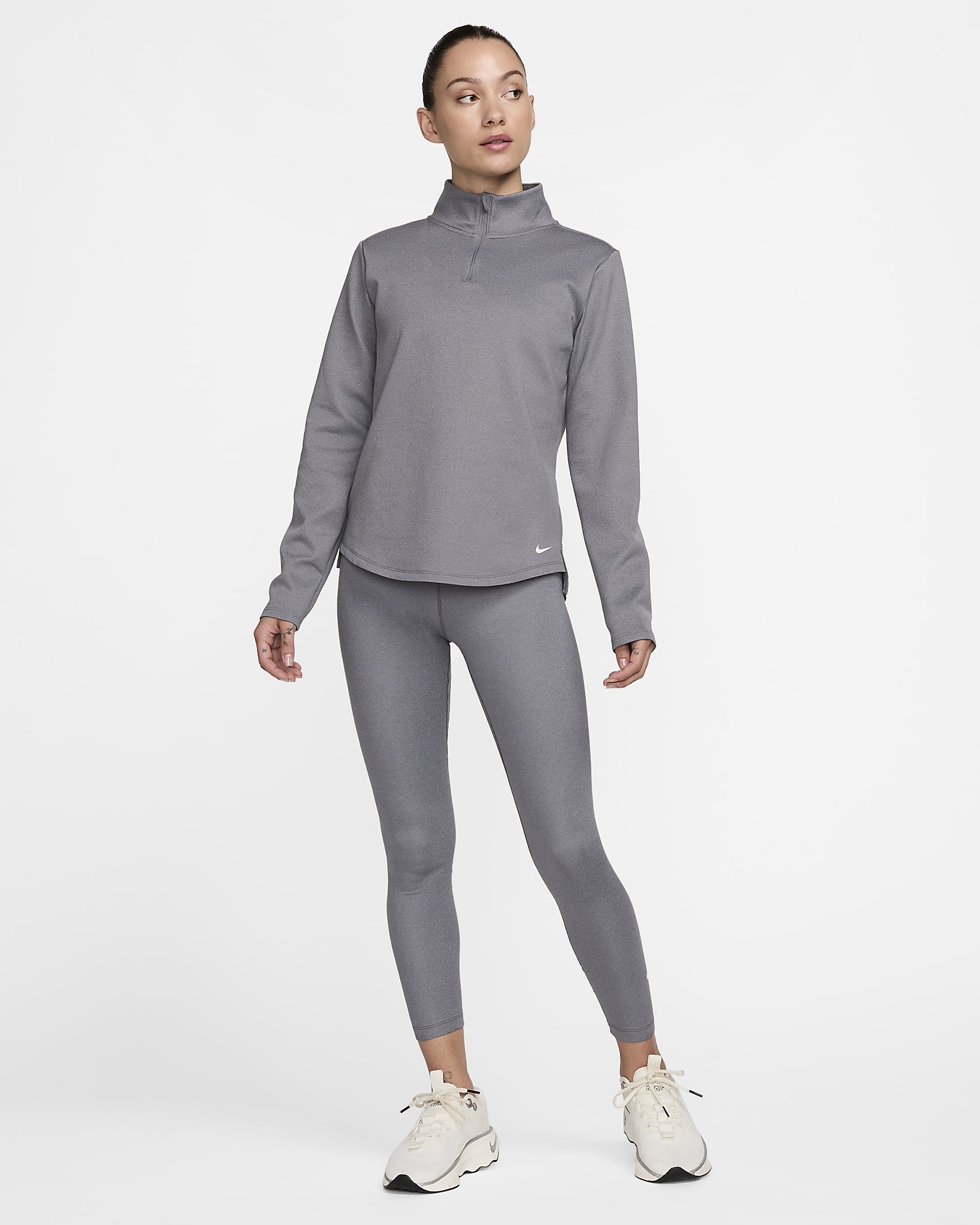 Nike Therma-FIT One 7/8-Leggings mit hohem Bund für Damen - Smoke Grey/Heather/Weiß