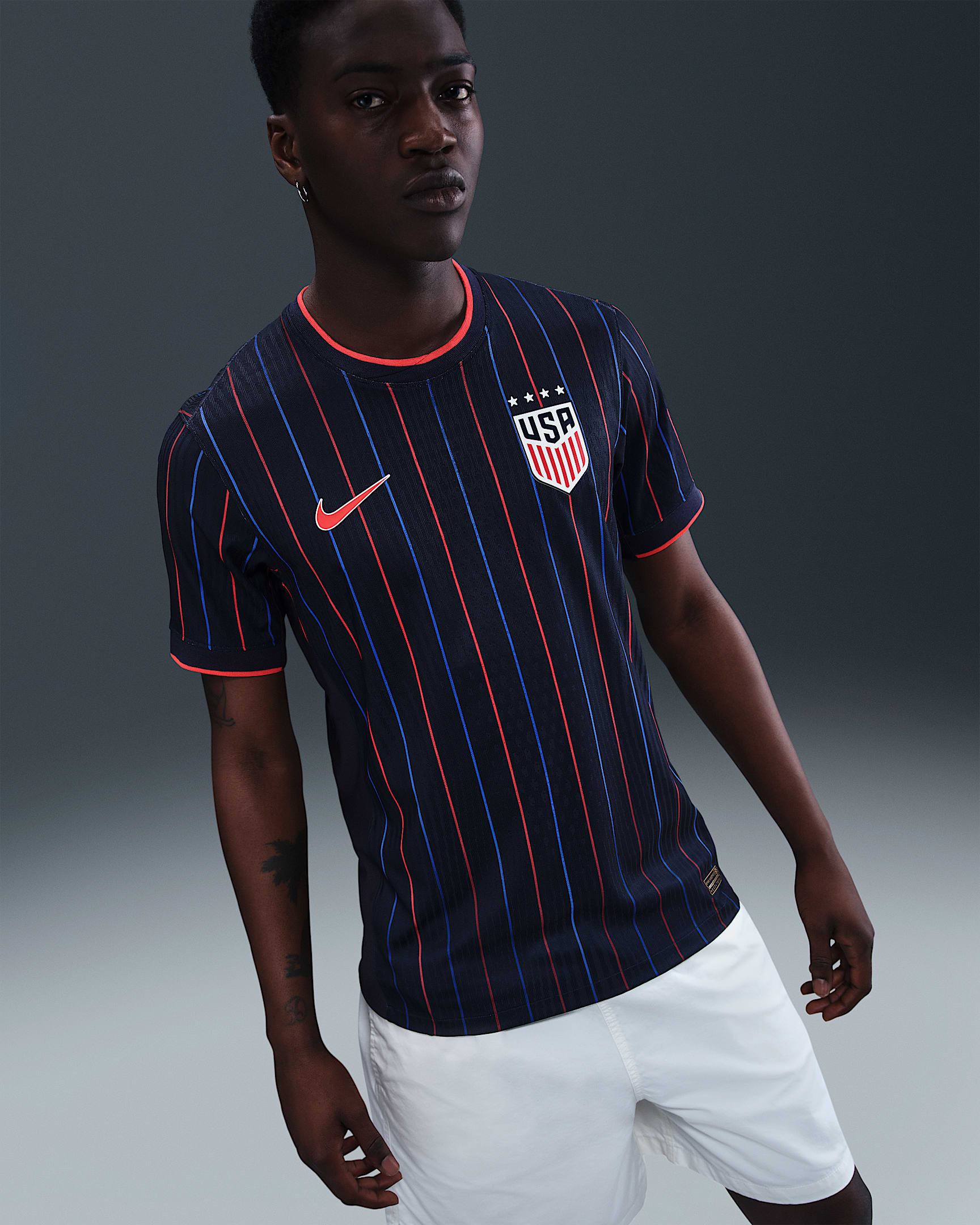 USWNT 2025 Match Away (Women's Team) Men's Nike Dri-FIT ADV Soccer Authentic Jersey - Obsidian/Challenge Red/Challenge Red