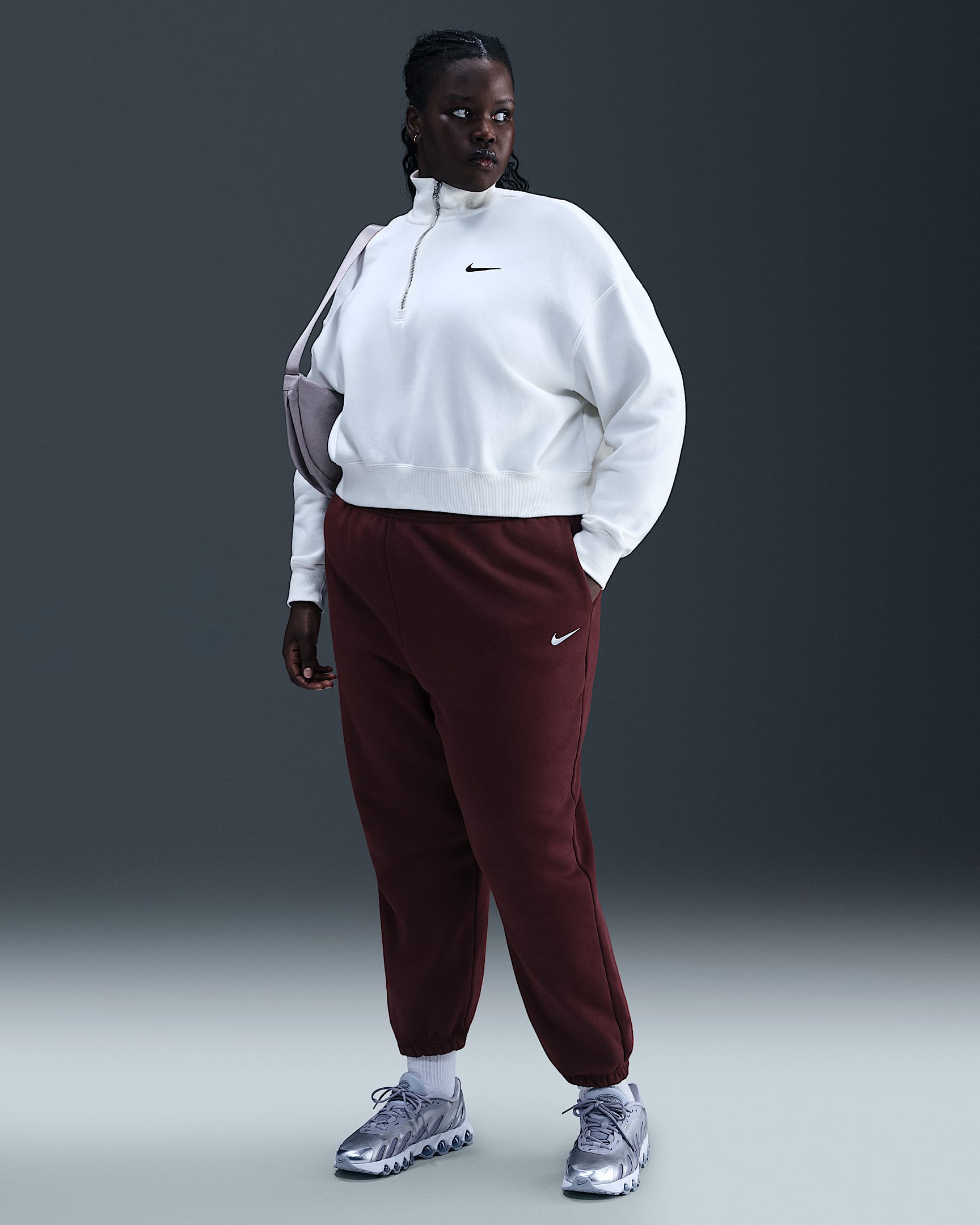 Pantalon de survêtement taille haute oversize Nike Sportswear Phoenix Fleece pour Femme (grande taille) - Burgundy Crush/Sail