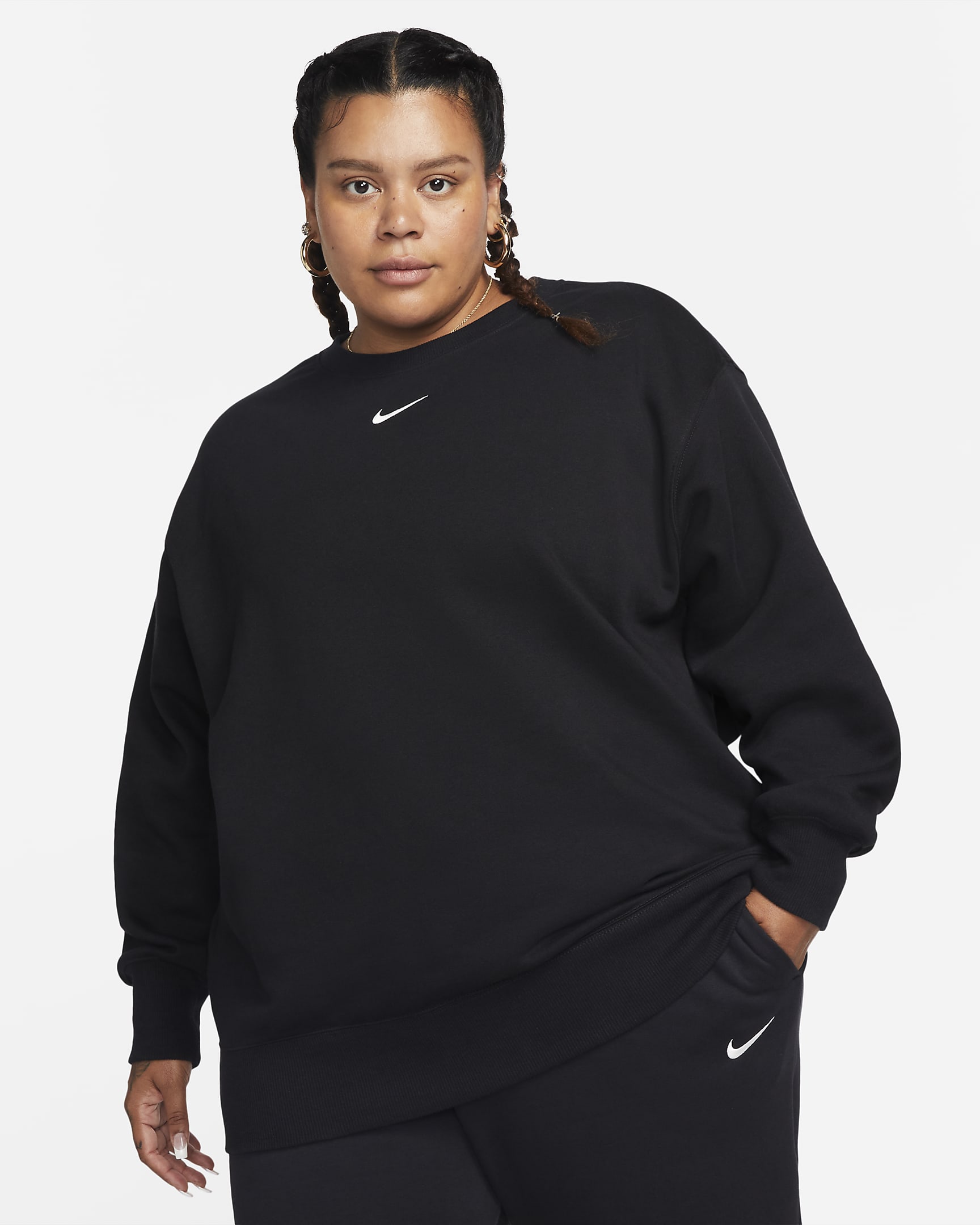 Felpa oversize a girocollo Nike Sportswear Phoenix Fleece (Plus size) – Donna - Nero/Sail