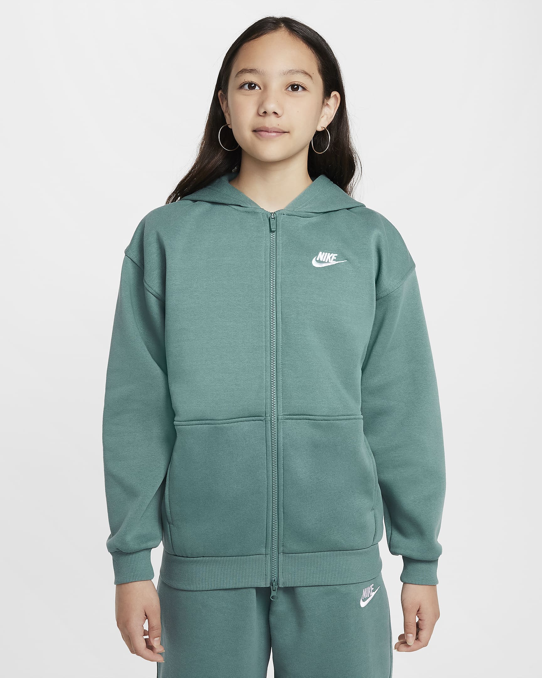 Hoodie folgado com fecho completo Nike Sportswear Club Fleece Júnior - Bicoastal/Branco