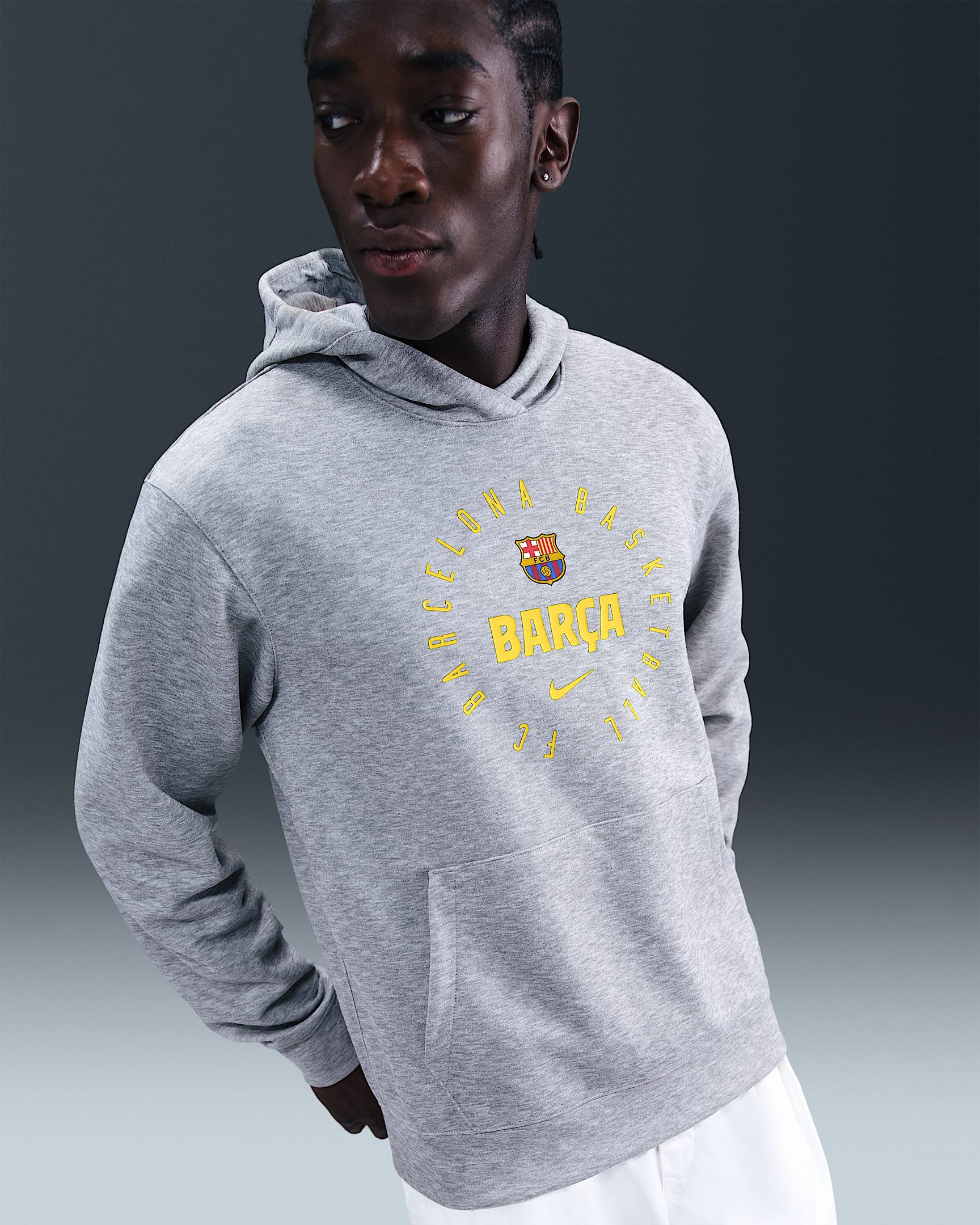 Träningshuvtröja i fleece FCB för män - Dark Grey Heather
