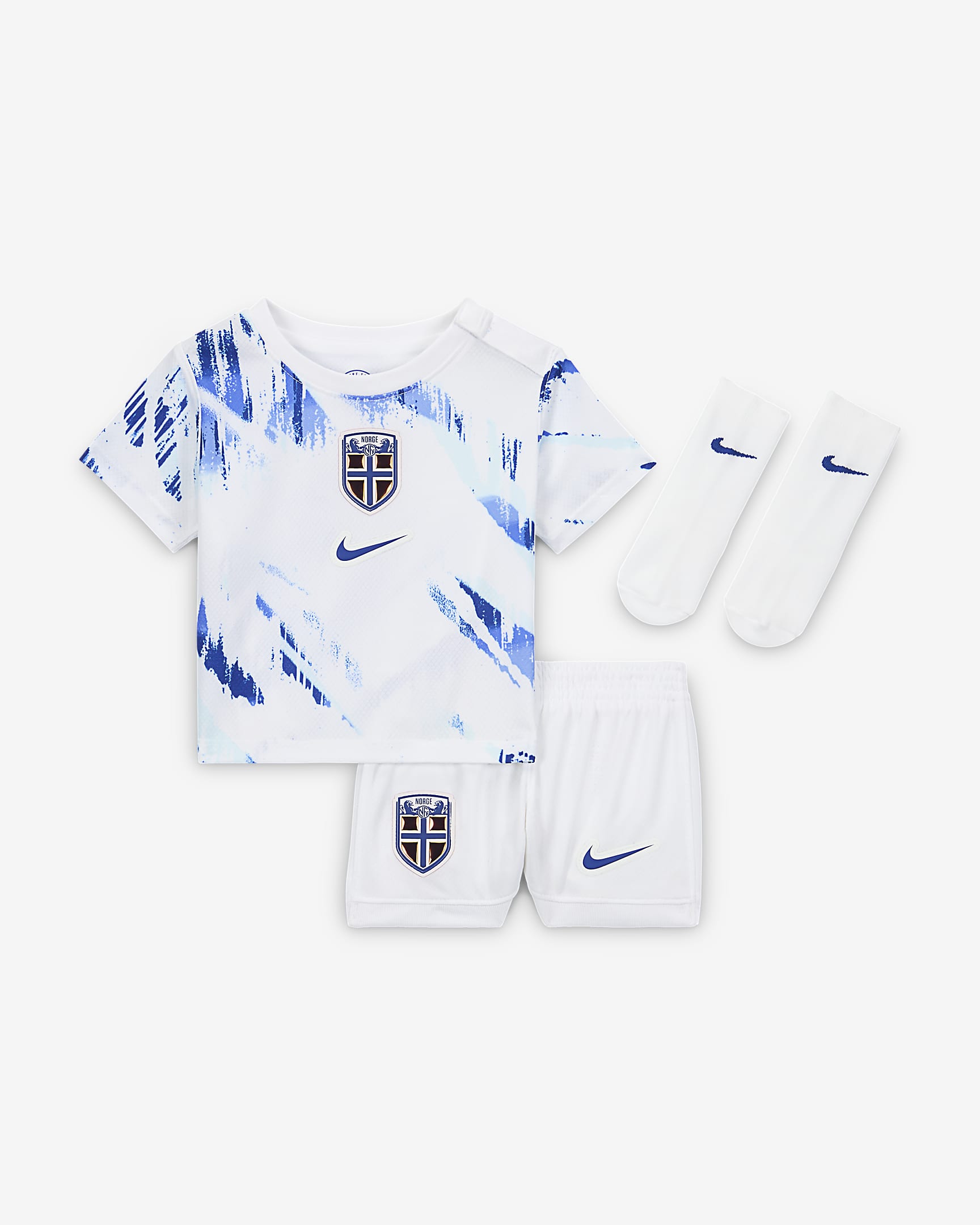 Norway 2024/25 Stadium Away Baby/Toddler Nike Football Replica 3-Piece Kit - White/University Red/Old Royal