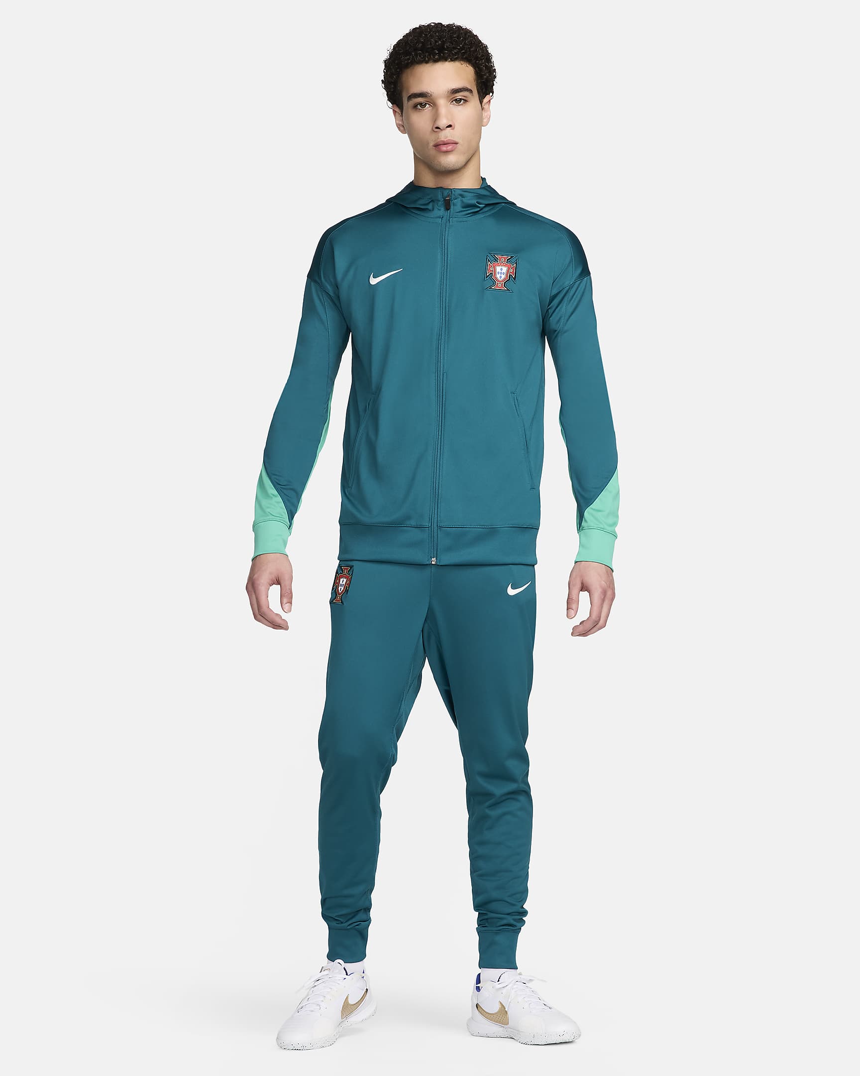 Portugal Strike Nike Dri-FIT knit voetbaltrainingspak met capuchon voor heren - Geode Teal/Kinetic Green/Geode Teal/Sail