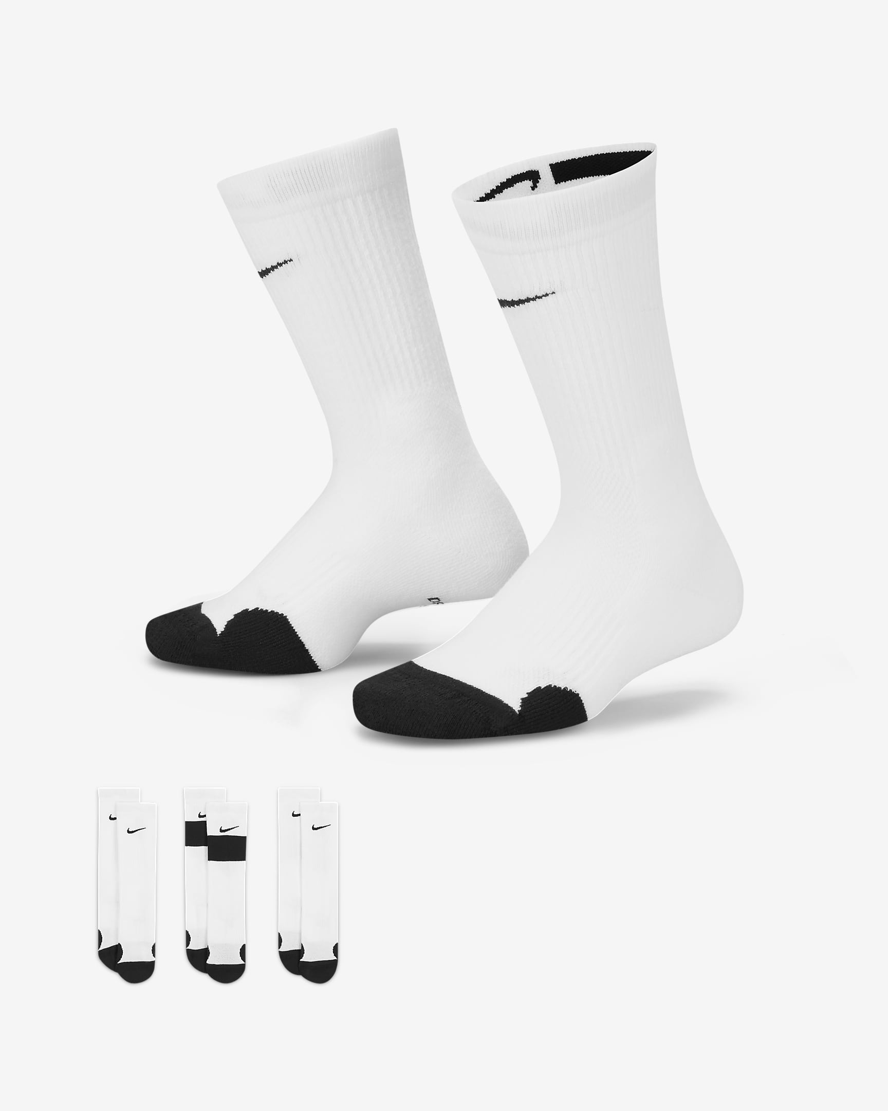 Nike Elite Kids' Basketball Crew Socks (3 Pairs) - White/Black