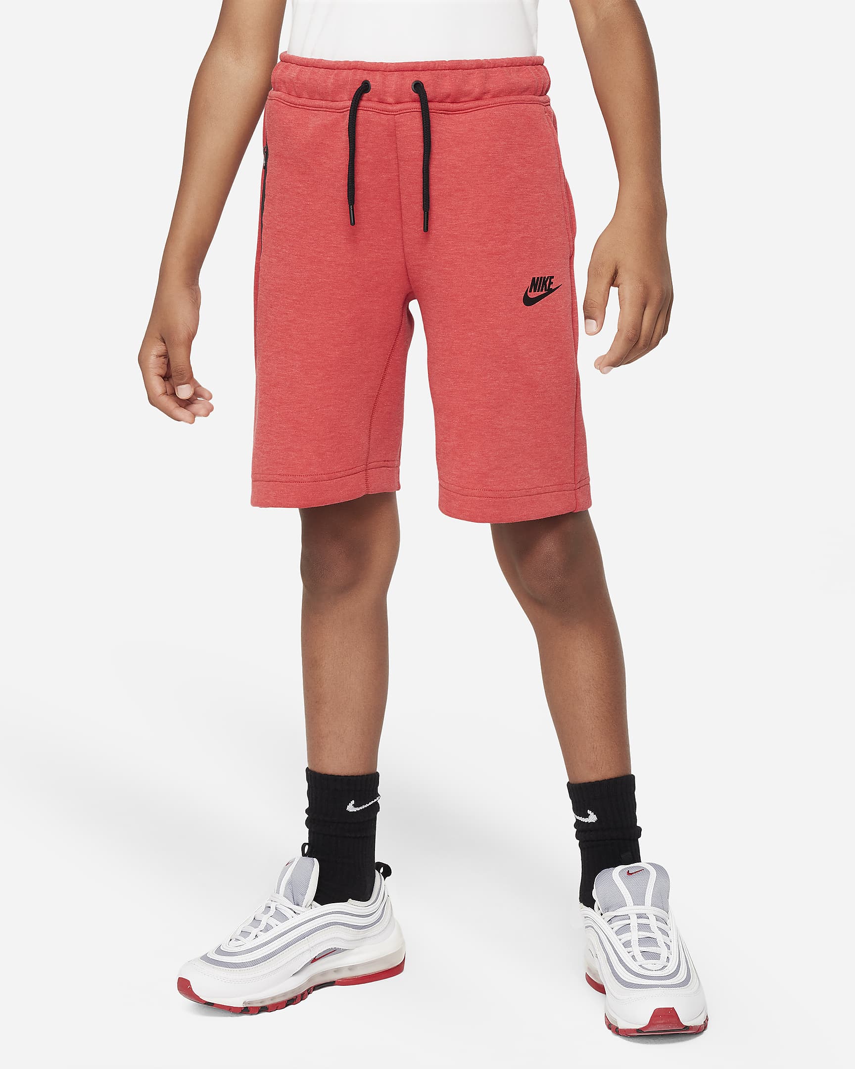 Nike Tech Fleece Older Kids' (Boys') Shorts - Light University Red Heather/Black/Black