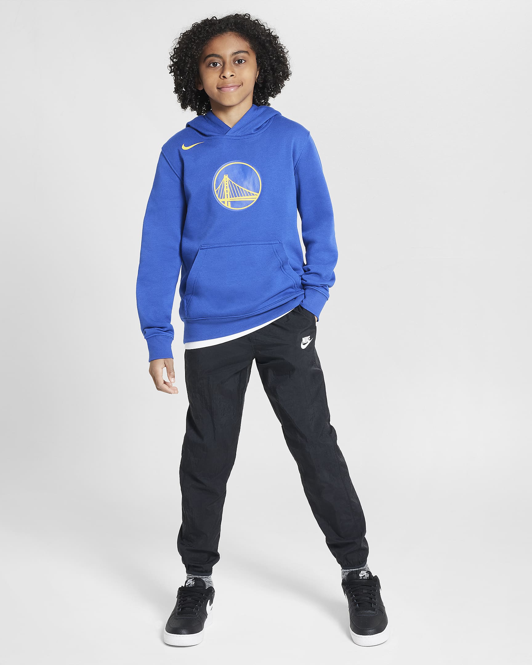 Golden State Warriors Club Older Kids' Nike NBA Fleece Pullover Hoodie - Rush Blue