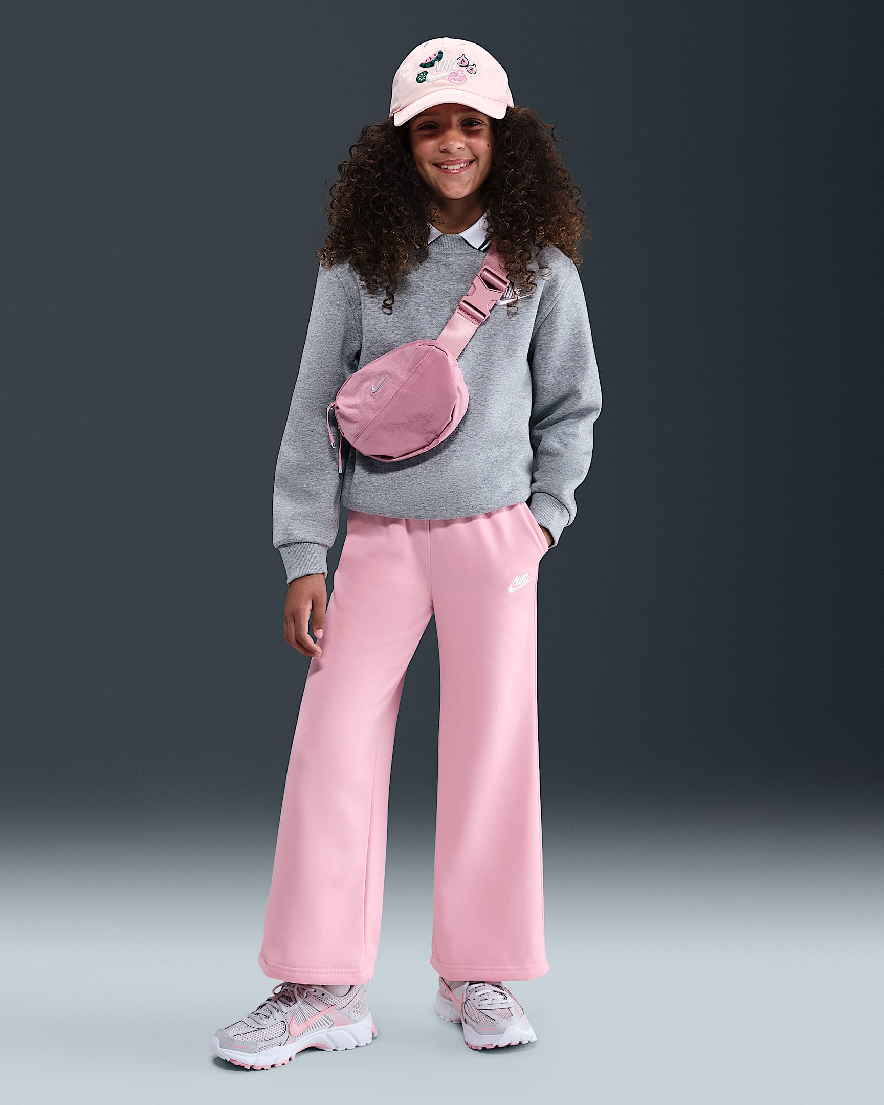 Nike Sportswear Club Fleece Older Kids' (Girls') Wide-Leg Trousers - Medium Soft Pink/White