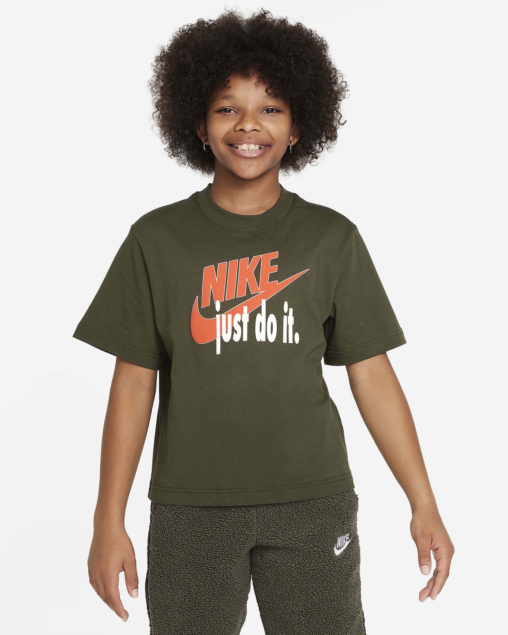 Nike Sportswear Big Kids' (Girls) T-shirt - Cargo Khaki