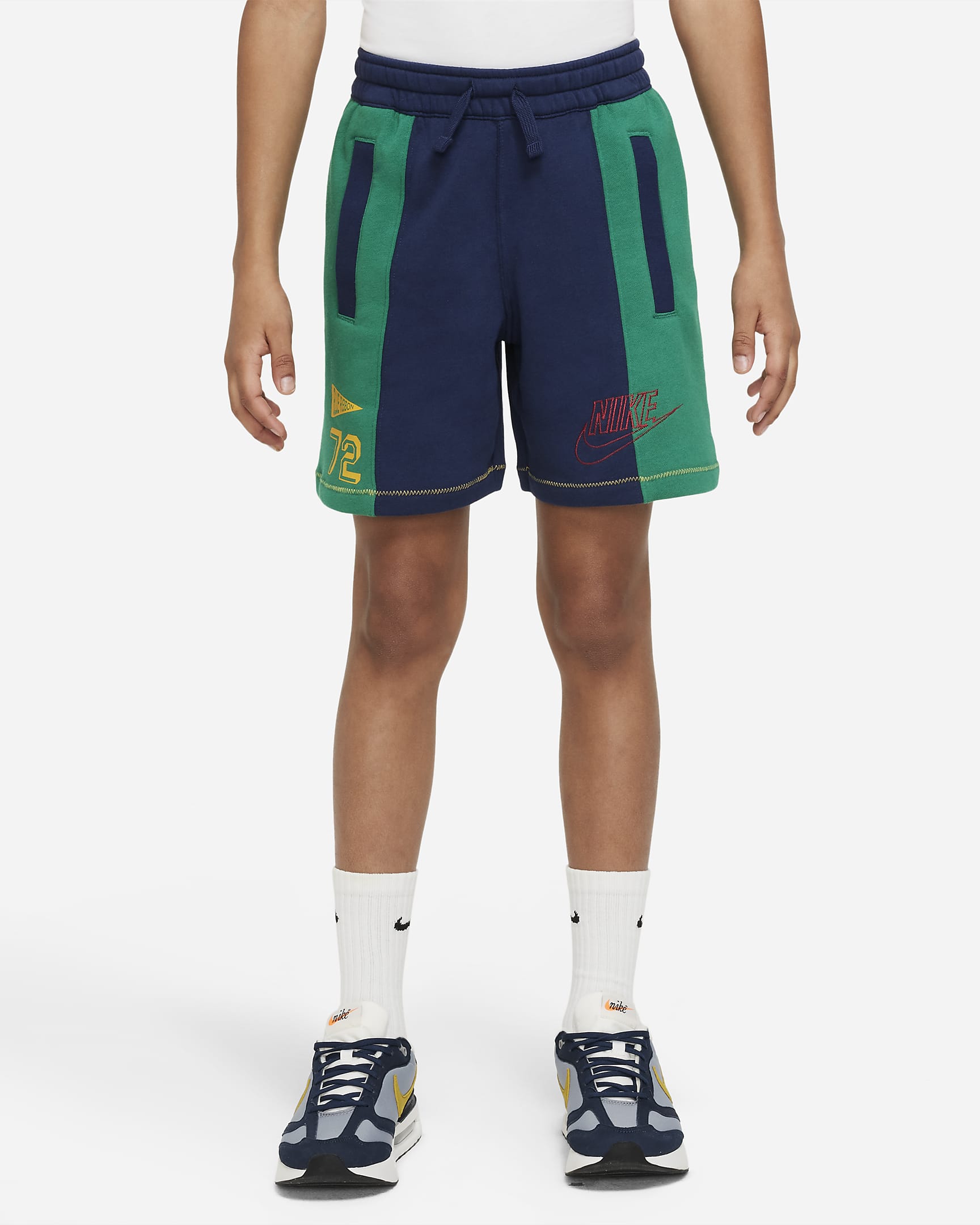 Nike Sportswear Big Kids' (Boys') Shorts - Midnight Navy/Malachite/Yellow Ochre