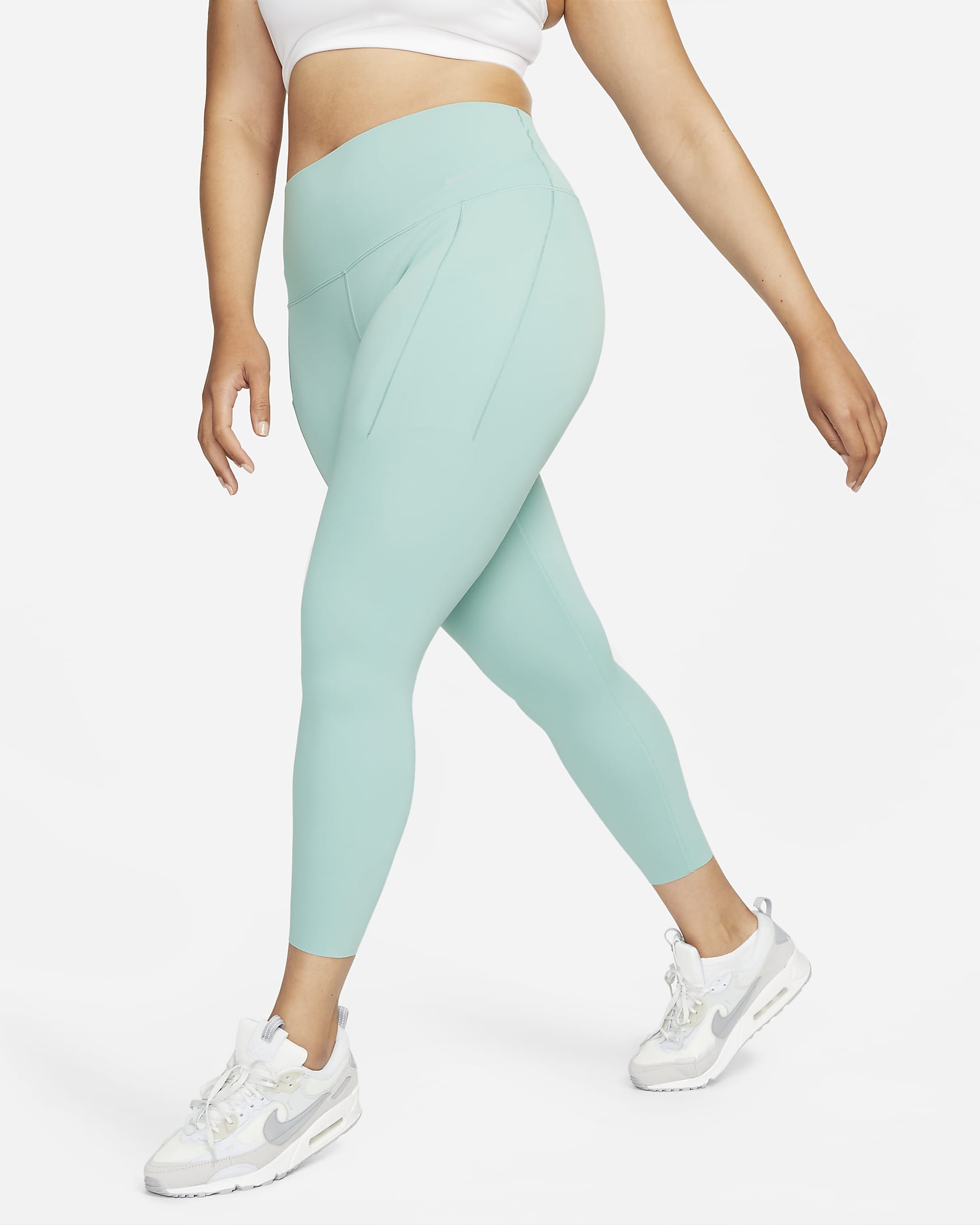 Leggings de 7/8 de tiro alto y sujeción media con bolsillos para mujer Nike Universa - Mineral/Negro