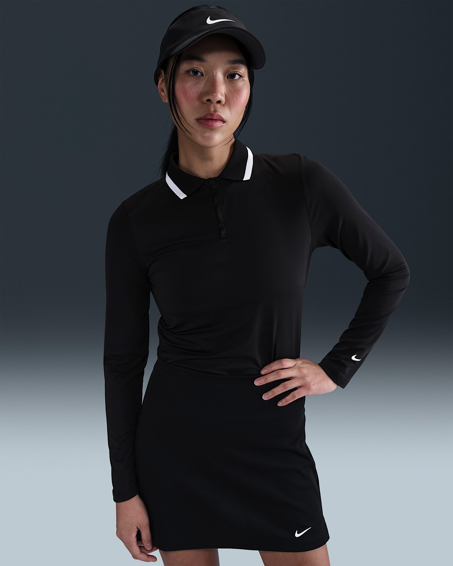 Nike Tour Women's Dri-FIT UV Protection Long-Sleeve Golf Polo - Black/White/White