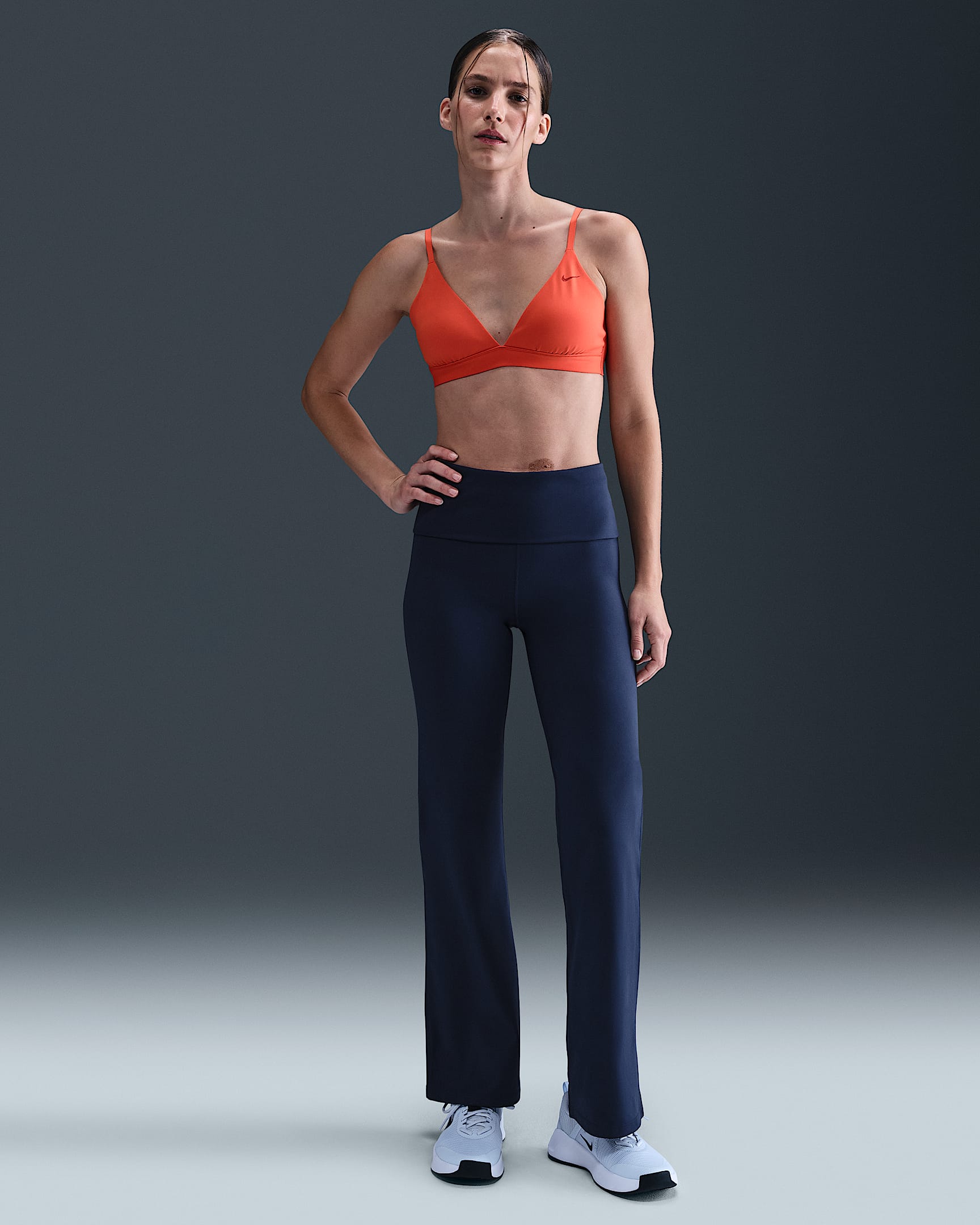 Nike One Dri-FIT-Hose mit umschlagbarem, hohem Bund (Damen) - Midnight Navy/Weiß