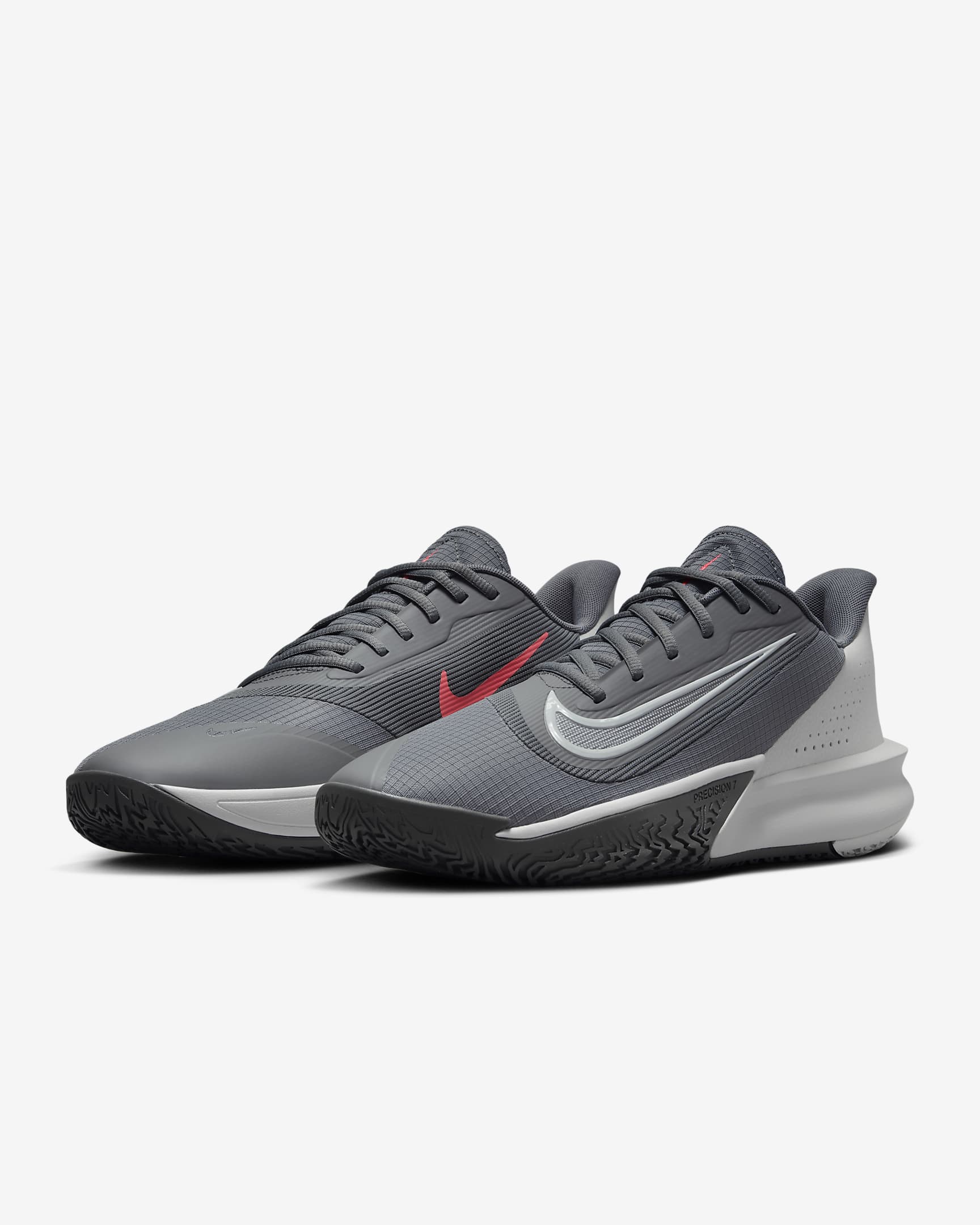 Tenis de básquetbol Nike Precision 7 - Gris humo/Gris hierro/Ponche cálido/Polvo fotón