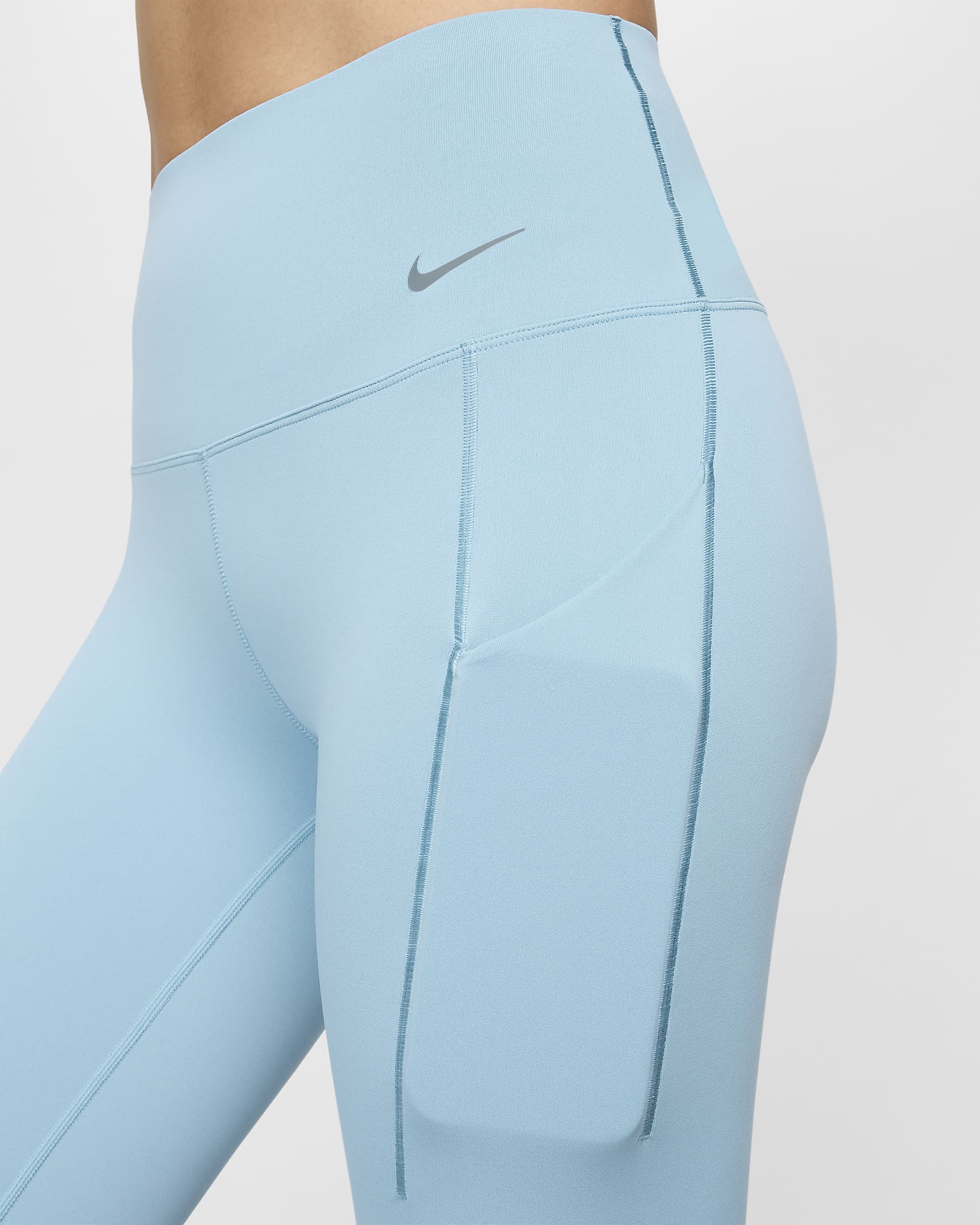 Nike Universa Leggings in voller Länge mit Taschen, mittlerem Halt und hohem Bund für Damen - Denim Turquoise/Schwarz