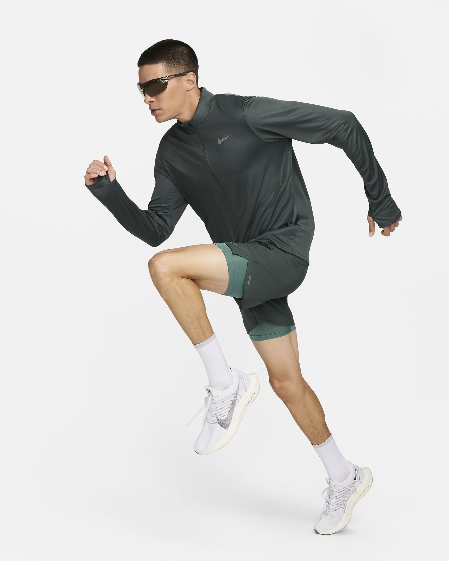 Camisola de running Dri-FIT com fecho até meio Nike Pacer para homem - Verde Vintage