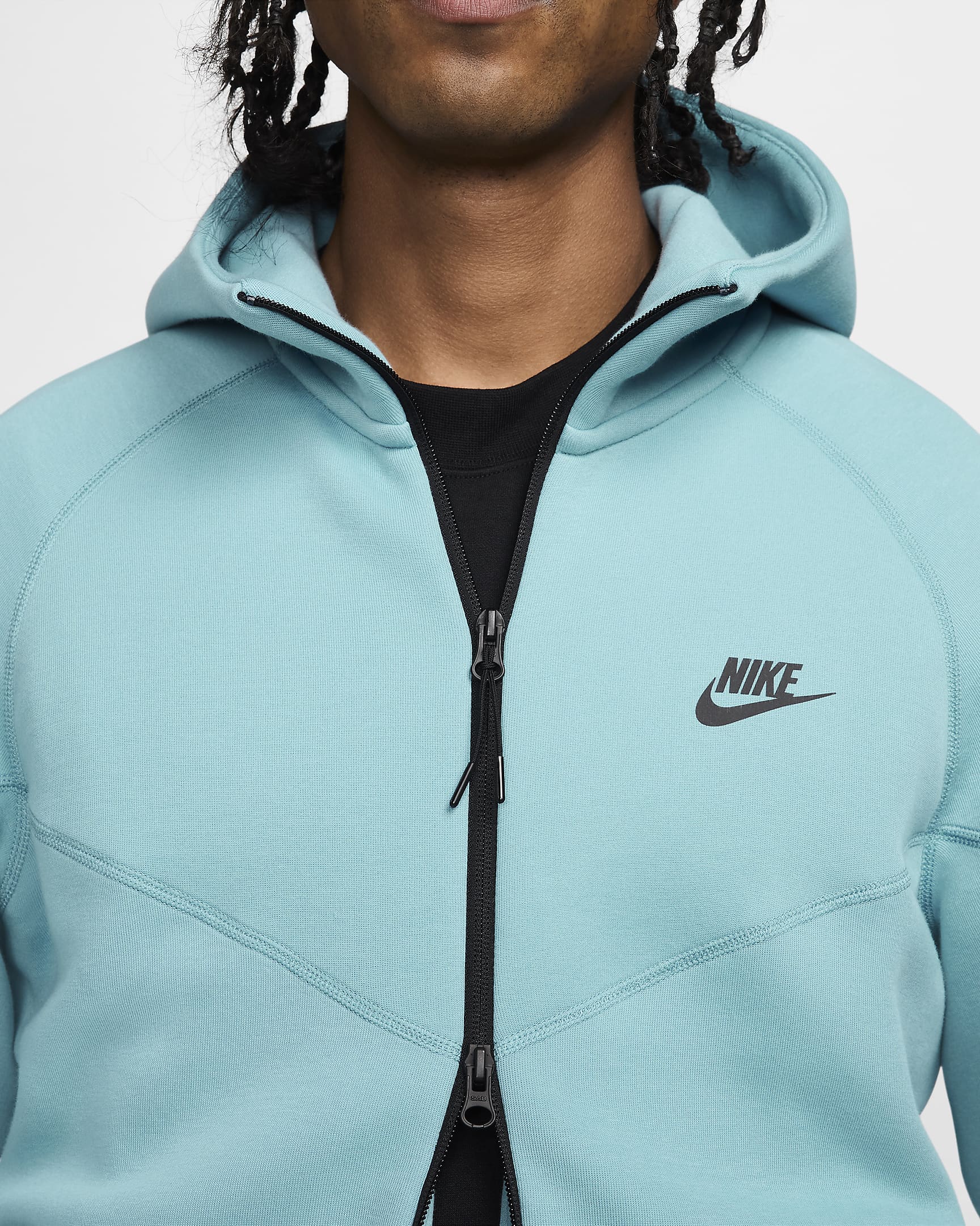 Sweat à capuche et zip Nike Sportswear Tech Fleece Windrunner pour homme - Denim Turquoise/Noir