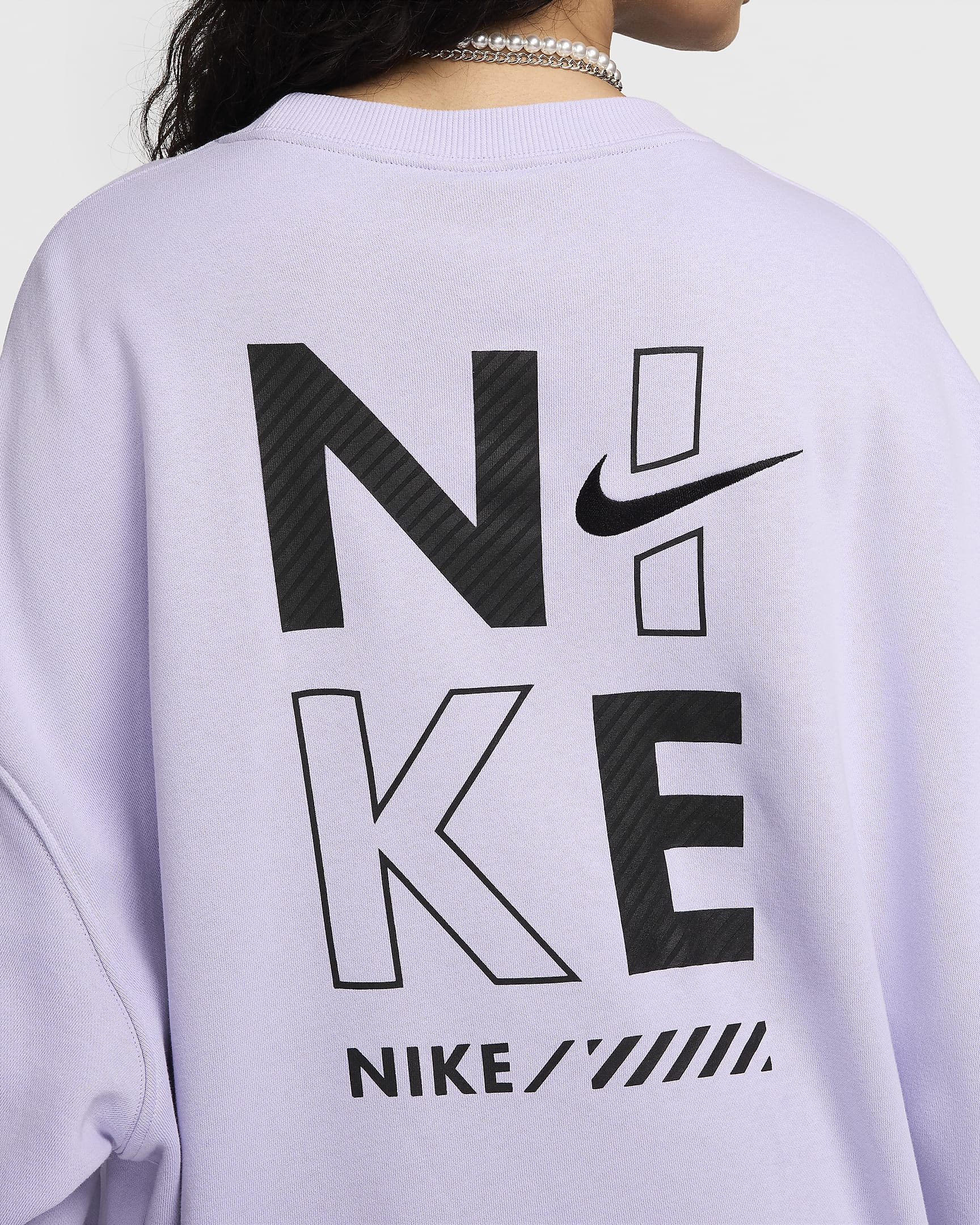 Nike Sportswear oversized fleeceshirt met ronde hals voor dames - Hydrangeas