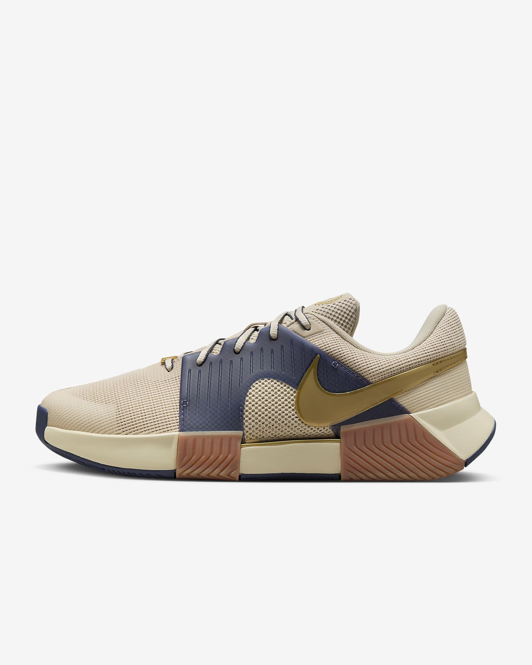 Sapatilhas de ténis para piso duro Nike GP Challenge 1 Premium para homem - Sanddrift/Azul Thunder/Castanho Gum médio/Dourado metalizado