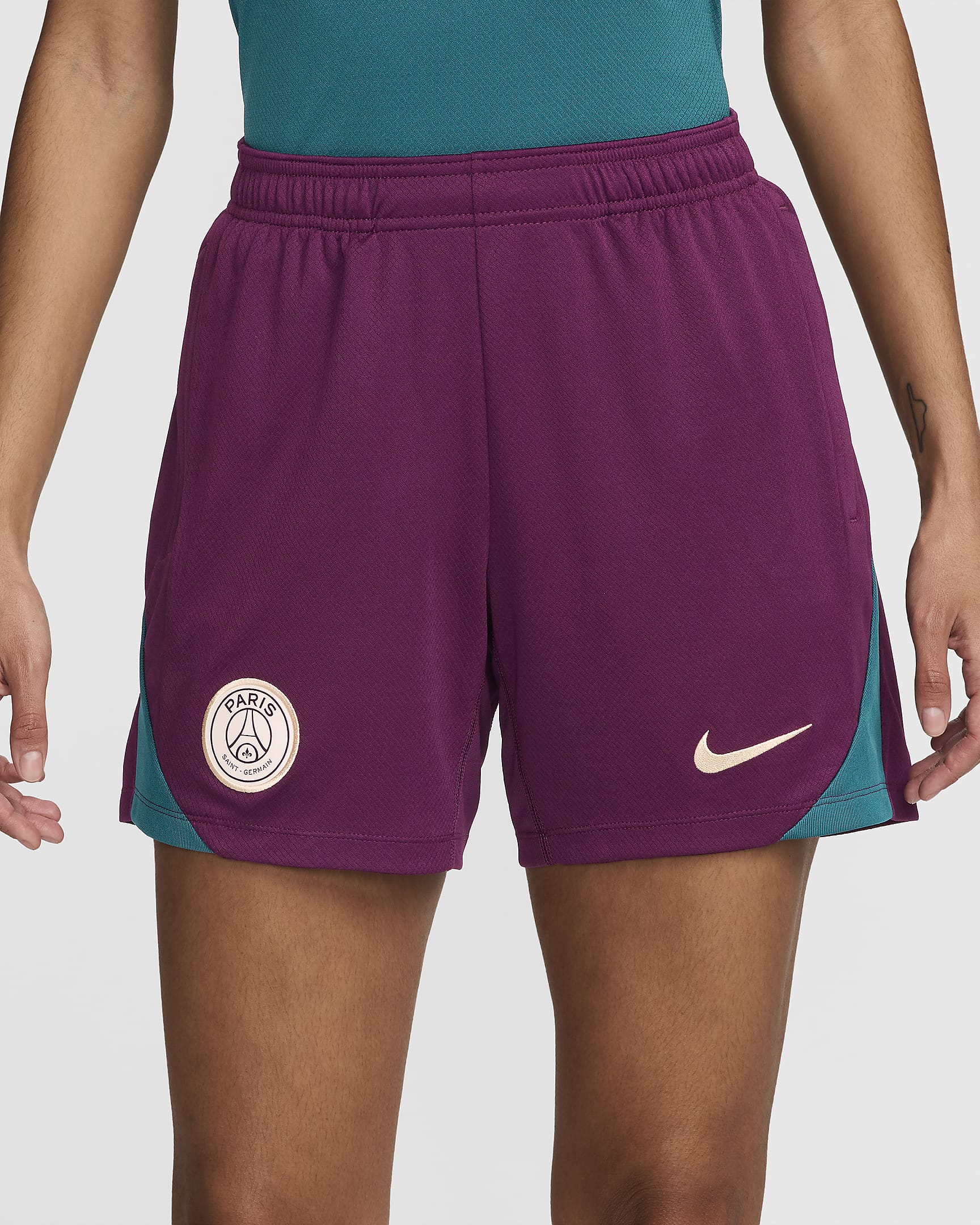 Paris Saint-Germain Strike Jordan Dri-FIT Strick-Fußballshorts für Damen - Bordeaux/Geode Teal/Guava Ice