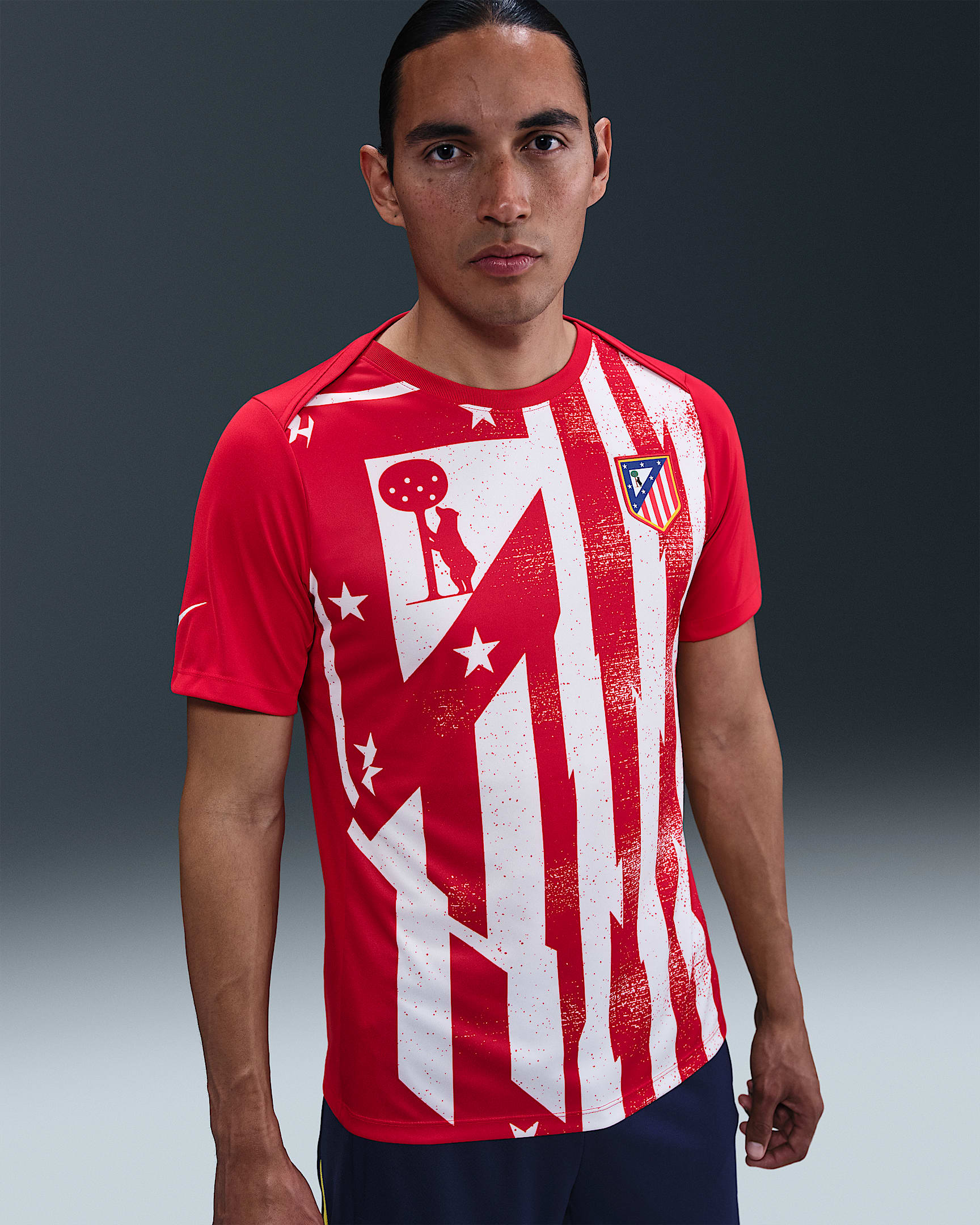 Haut de foot à manches courtes d'avant-match Nike Dri-FIT Atlético Madrid Academy Pro Domicile pour homme - Sport Red/Blanc