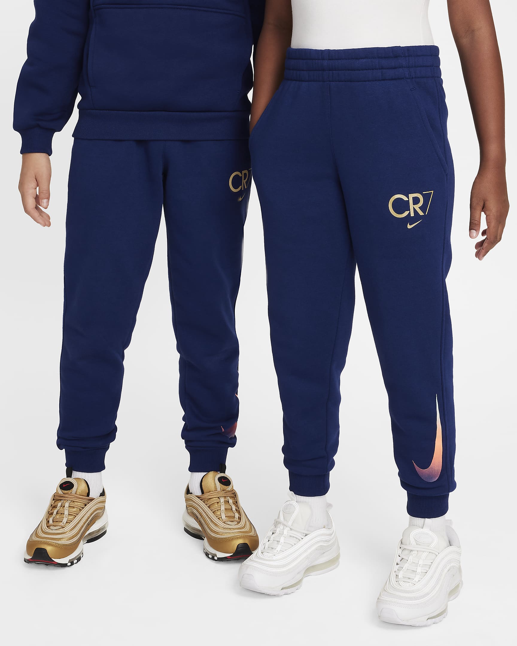 Joggery piłkarski dla dużych dzieci CR7 Club Fleece - Blue Void/Metallic Gold