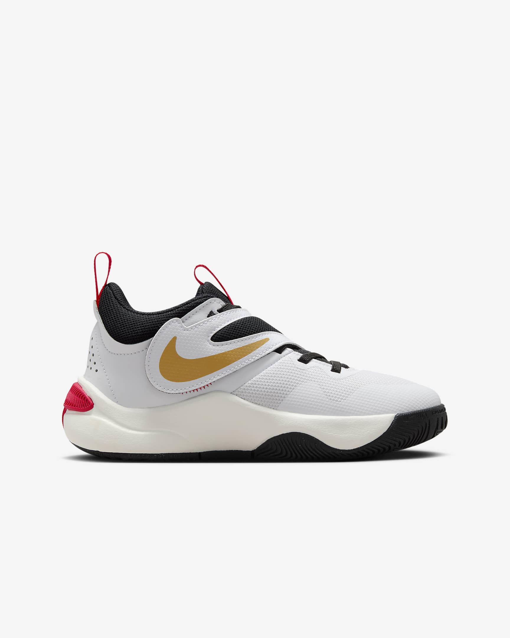 Scarpa da basket Nike Team Hustle D 11 – Ragazzo/a - Bianco/Oro metallizzato/University Red/Nero